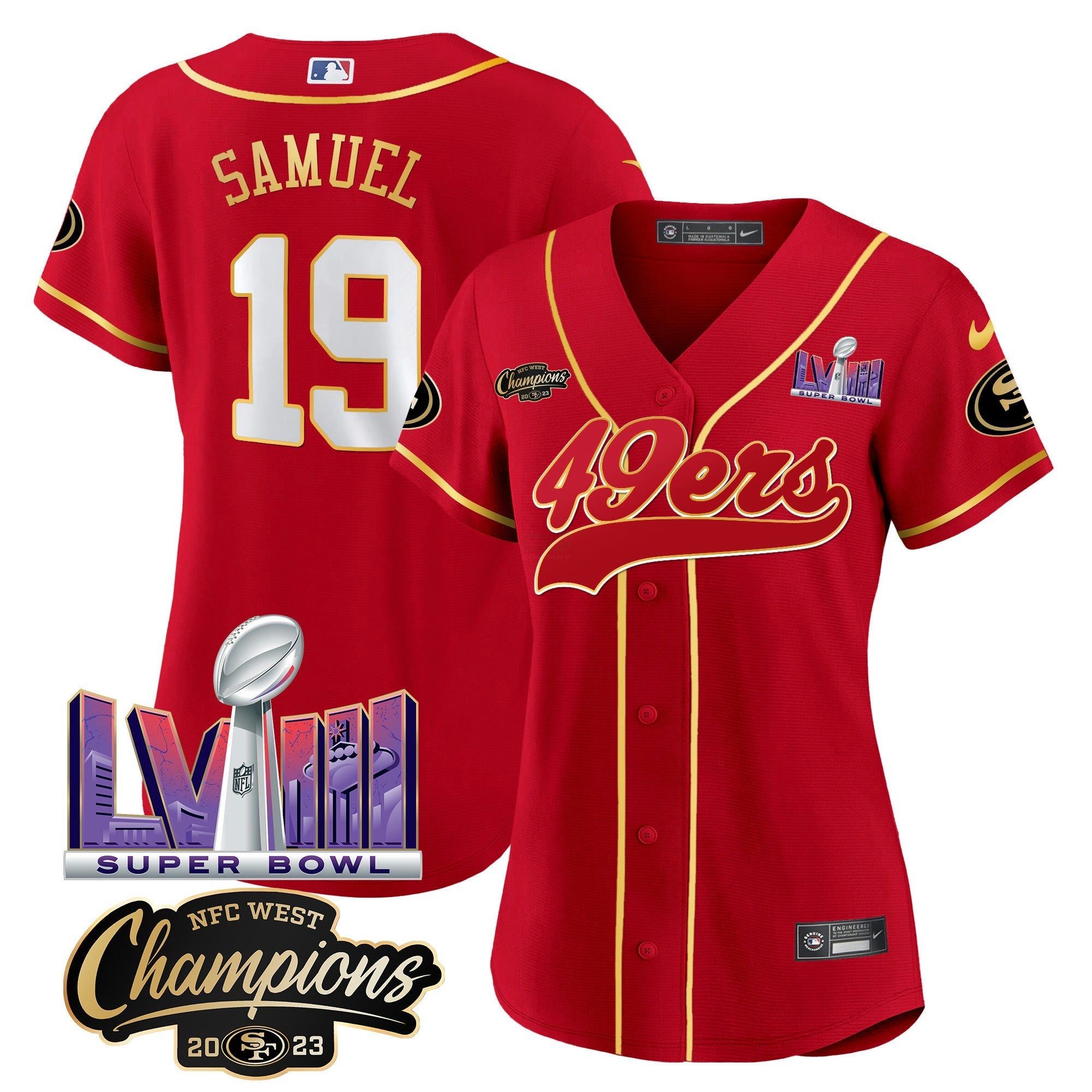 Camisa NFL Women’s NFC West Champions & Super Bowl LVIII Patch Jersey