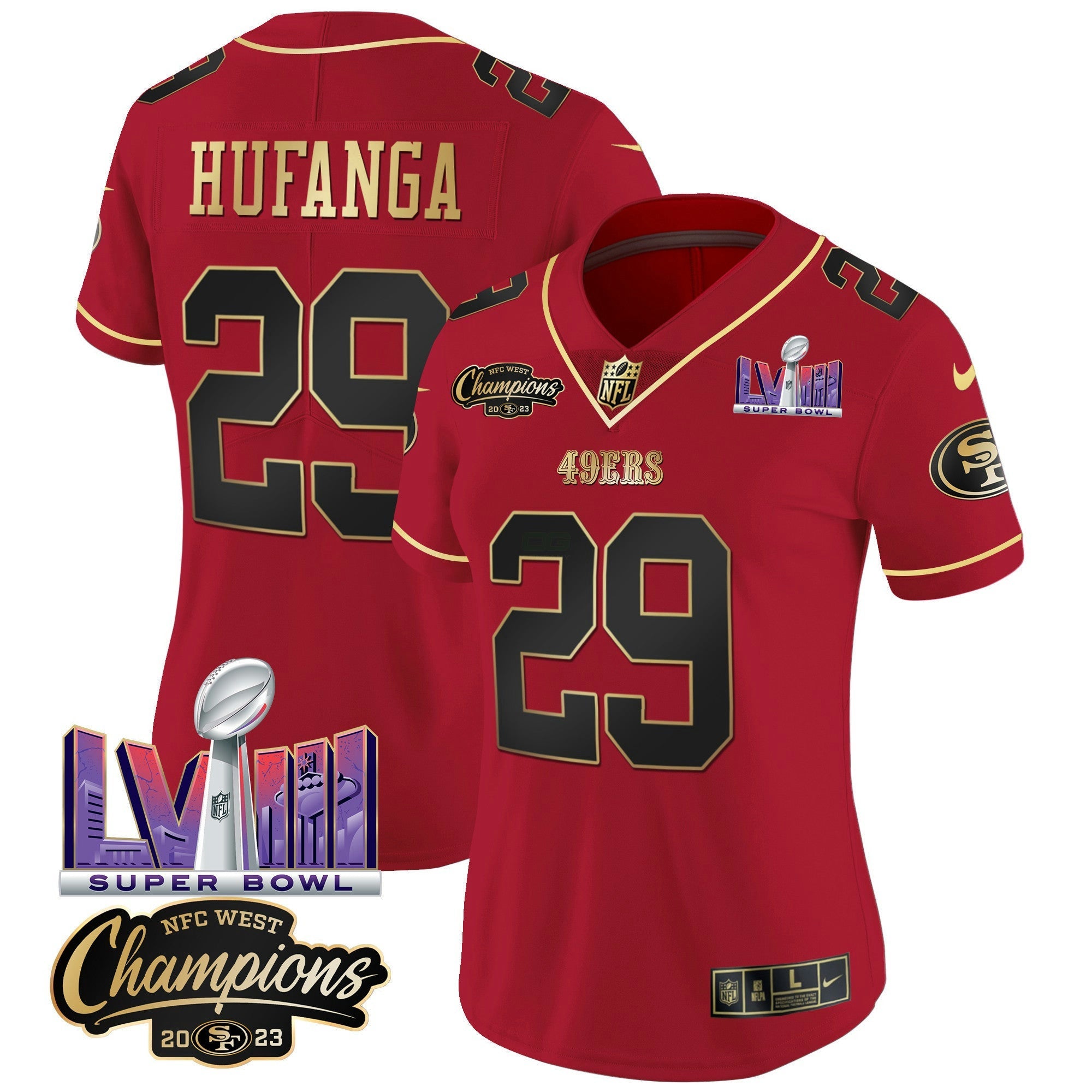 Camisa NFL Women’s NFC West Champions & Super Bowl LVIII Patch Vapor Jersey V2