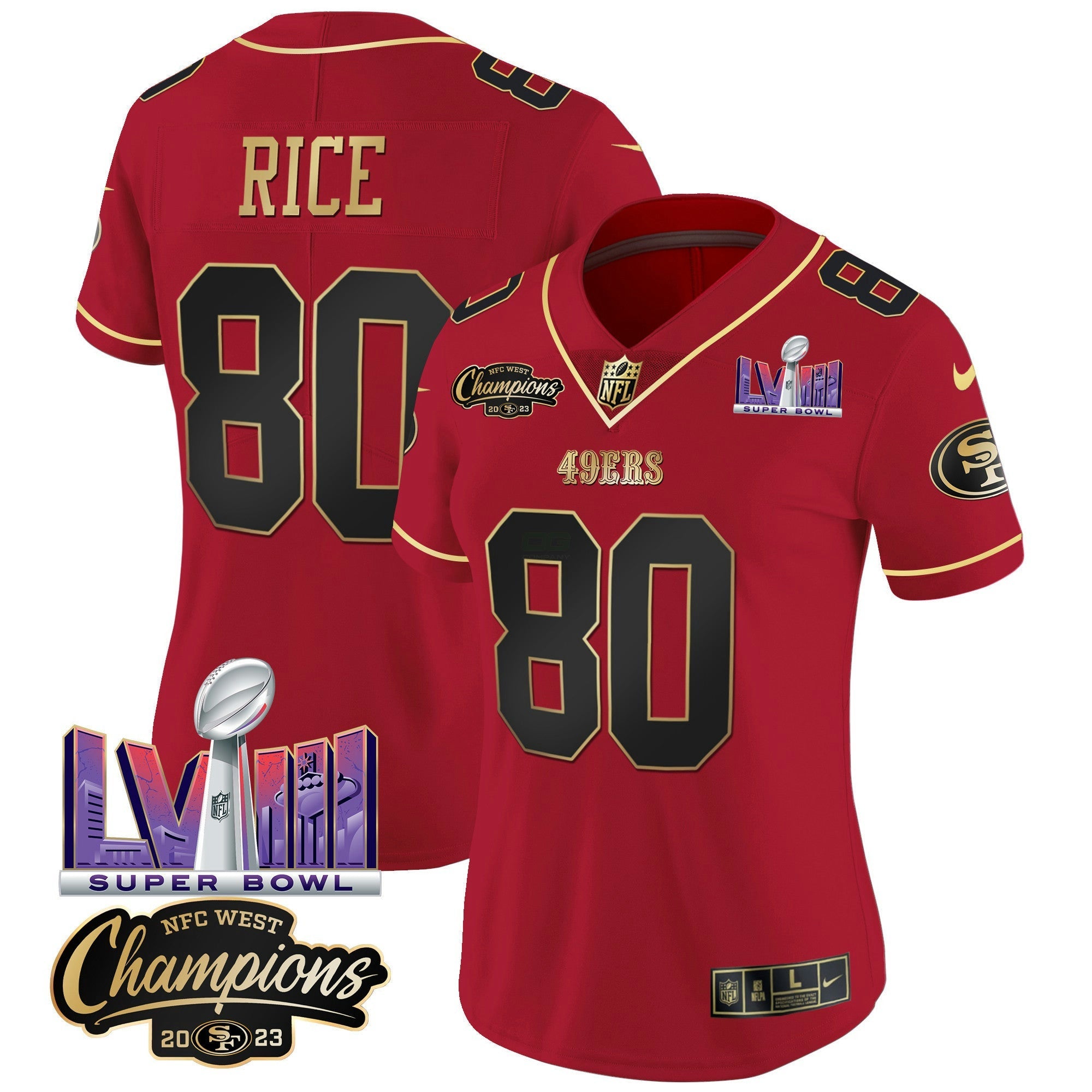 Camisa NFL Women’s NFC West Champions & Super Bowl LVIII Patch Vapor Jersey V2