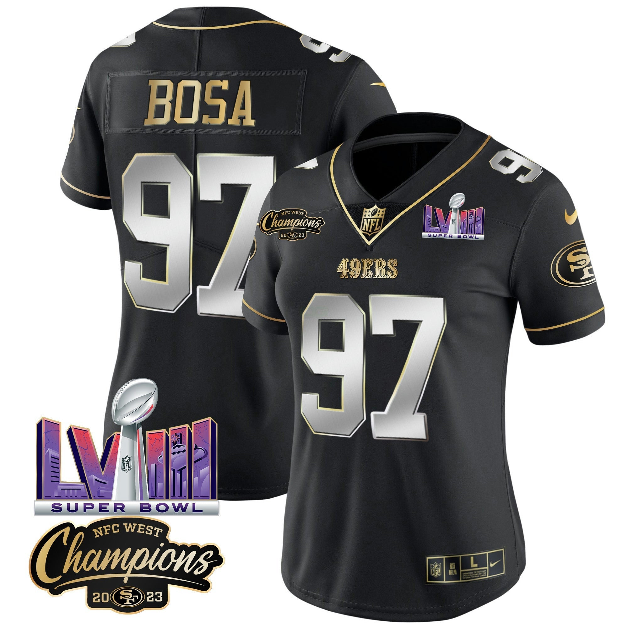 Camisa NFL Women’s NFC West Champions & Super Bowl LVIII Patch Vapor Jersey V2