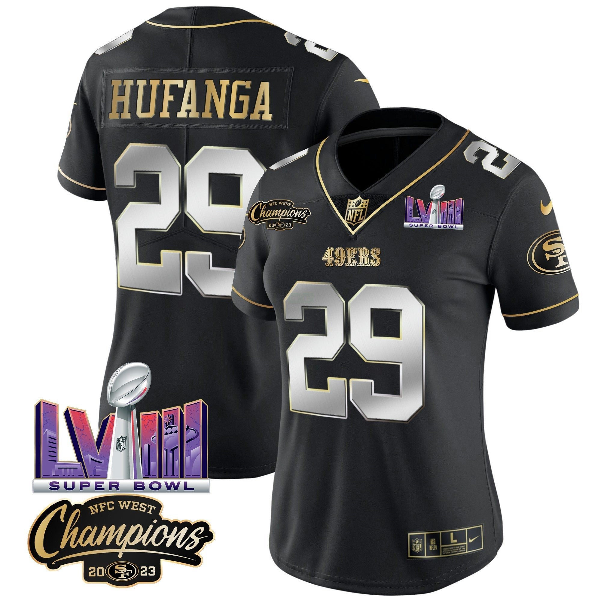 Camisa NFL Women’s NFC West Champions & Super Bowl LVIII Patch Vapor Jersey V2