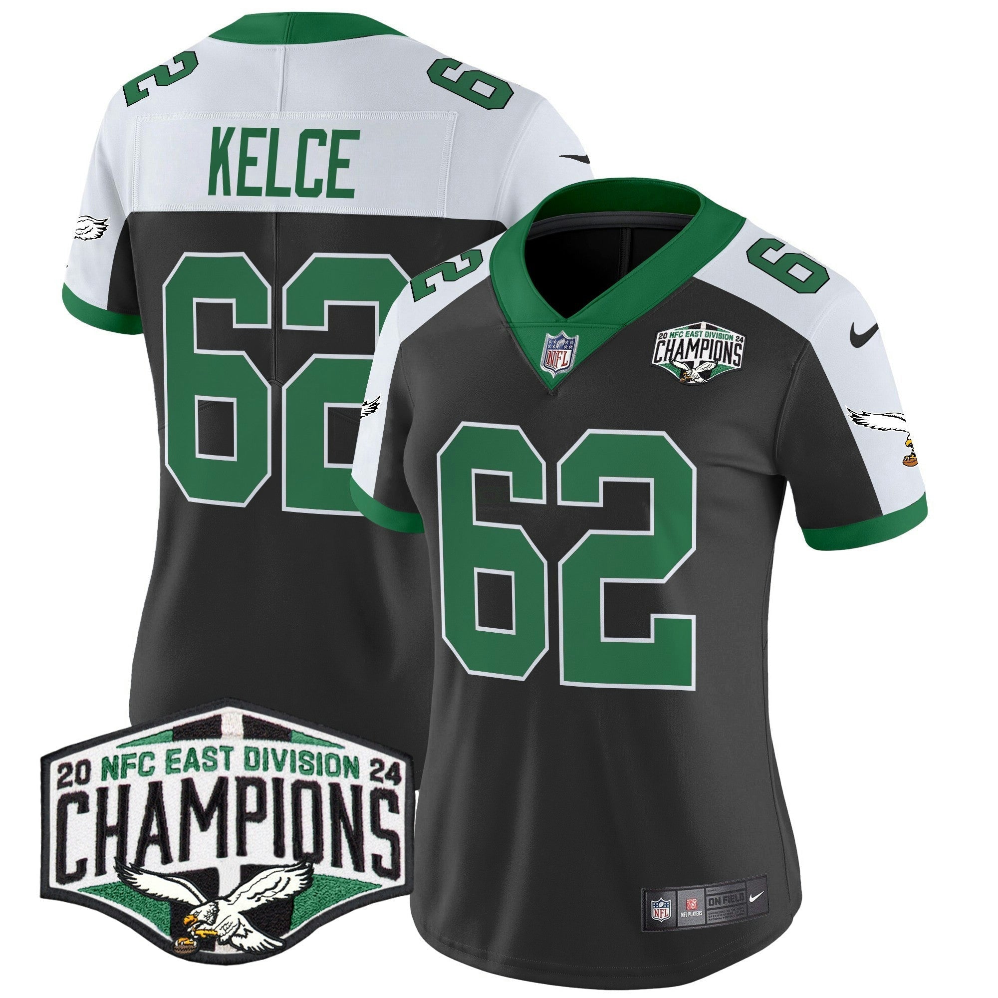 Camisa NFL Women’s Philadelphia Kelly Green 2024 NFC East Division Champions Vapor Limited Jersey