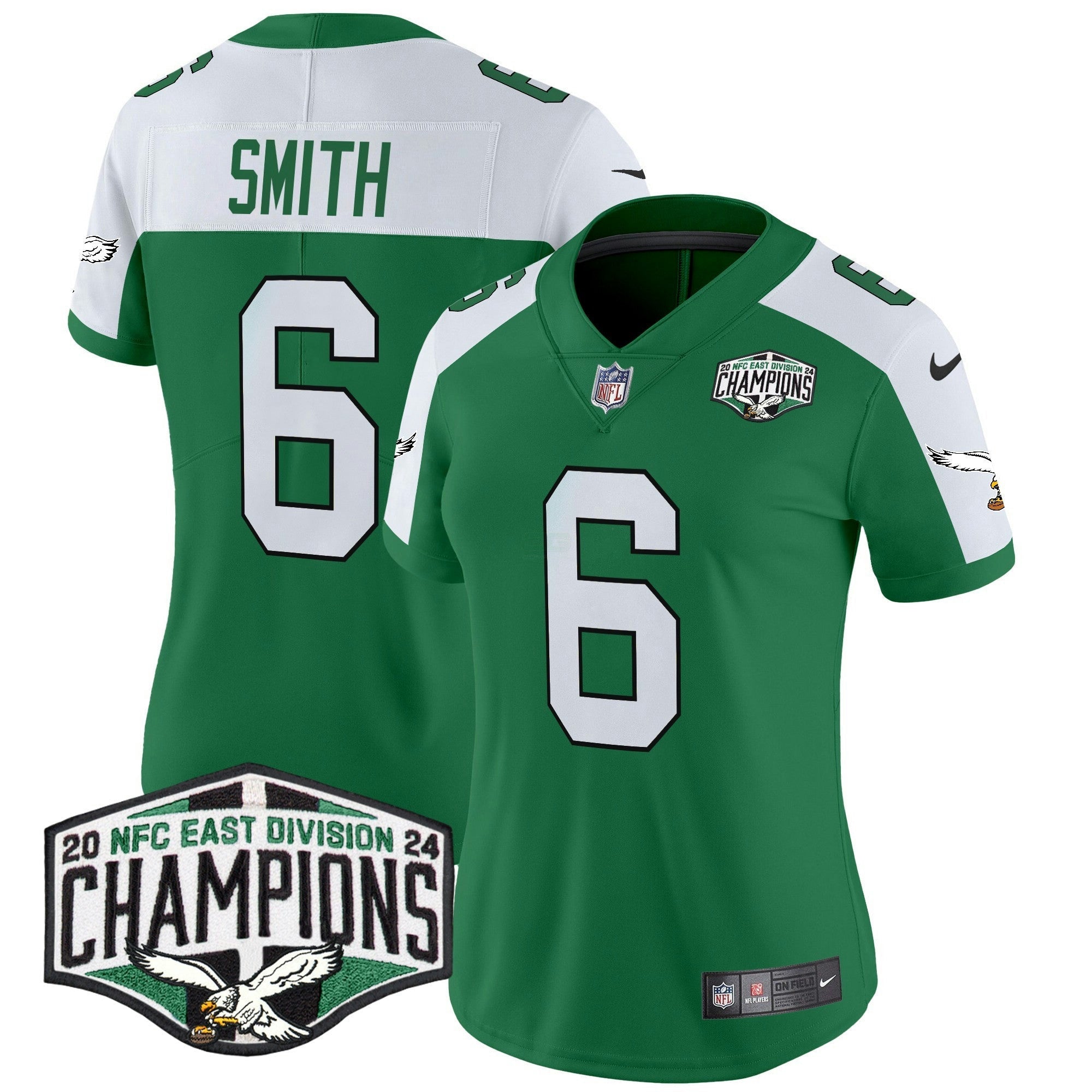 Camisa NFL Women’s Philadelphia Kelly Green 2024 NFC East Division Champions Vapor Limited Jersey