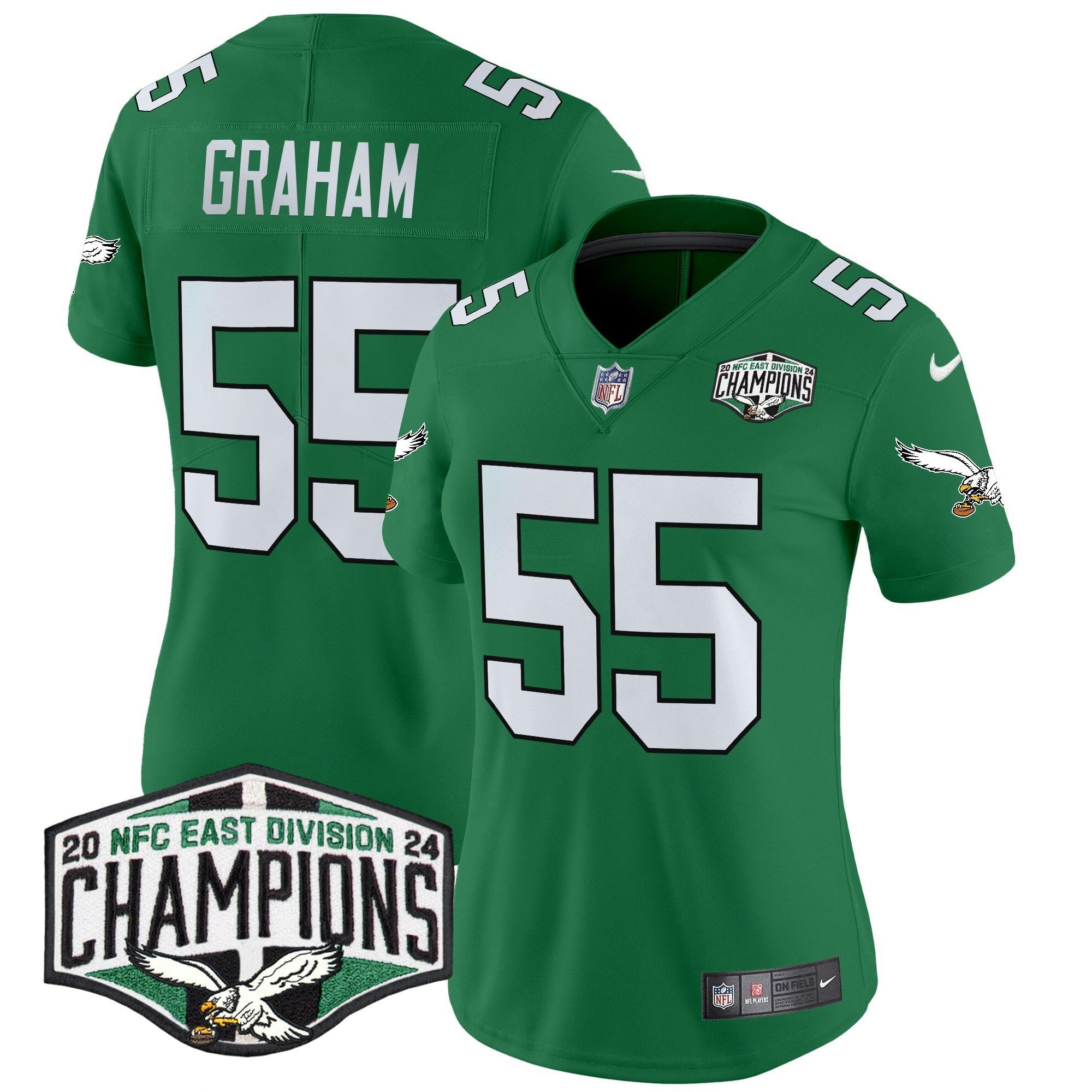 Camisa NFL Women’s Philadelphia Kelly Green 2024 NFC East Division Champions Vapor Limited Jersey