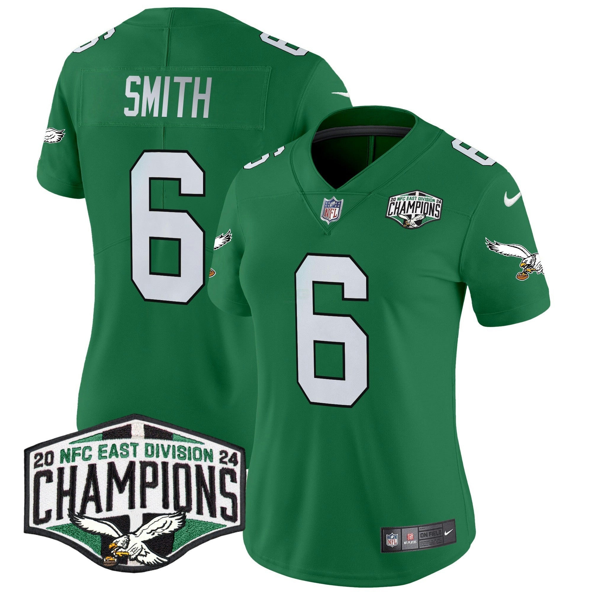 Camisa NFL Women’s Philadelphia Kelly Green 2024 NFC East Division Champions Vapor Limited Jersey