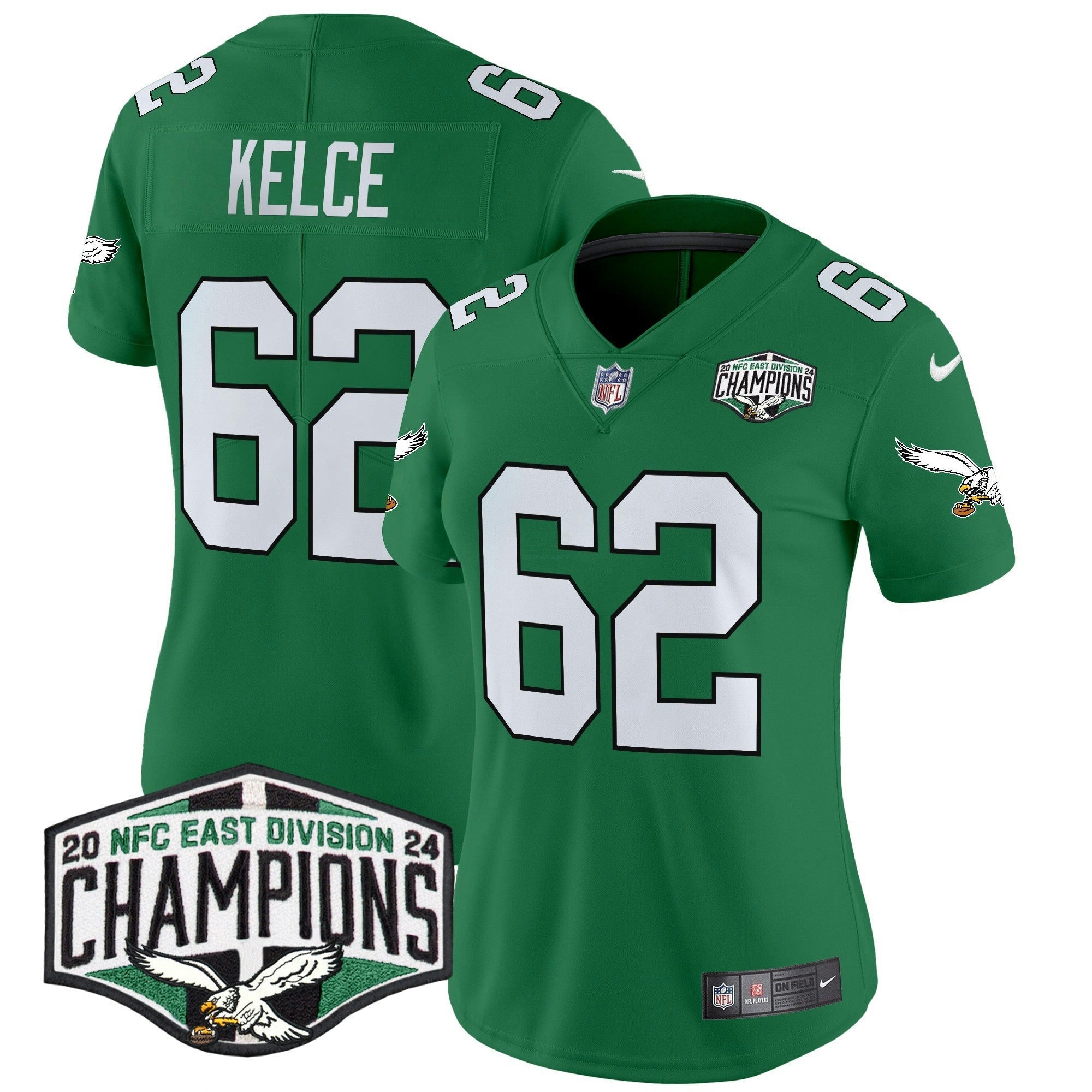 Camisa NFL Women’s Philadelphia Kelly Green 2024 NFC East Division Champions Vapor Limited Jersey