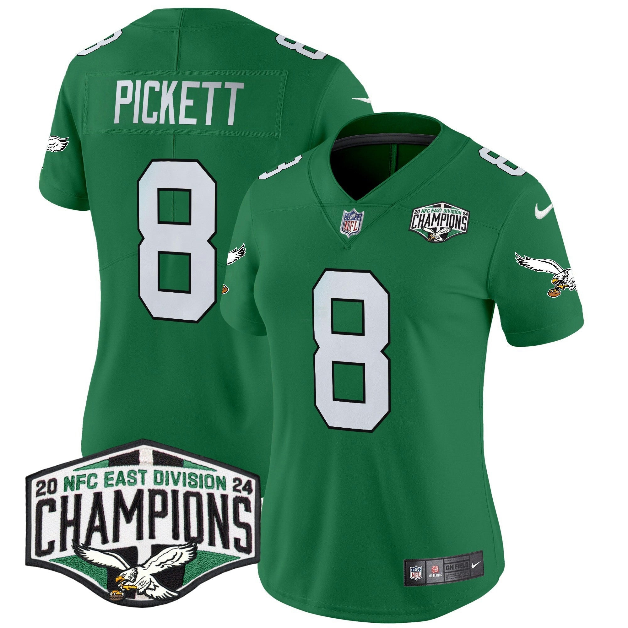 Camisa NFL Women’s Philadelphia Kelly Green 2024 NFC East Division Champions Vapor Limited Jersey