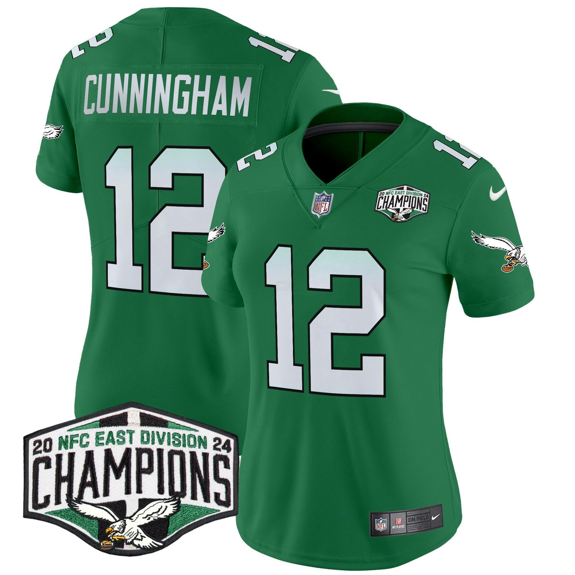 Camisa NFL Women’s Philadelphia Kelly Green 2024 NFC East Division Champions Vapor Limited Jersey
