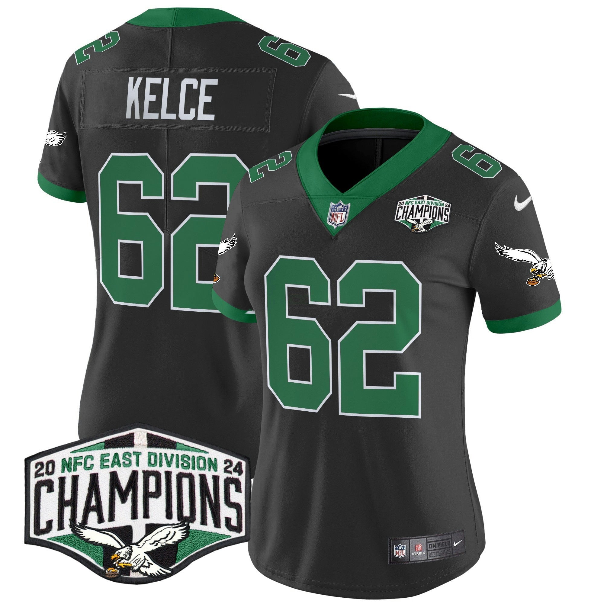 Camisa NFL Women’s Philadelphia Kelly Green 2024 NFC East Division Champions Vapor Limited Jersey