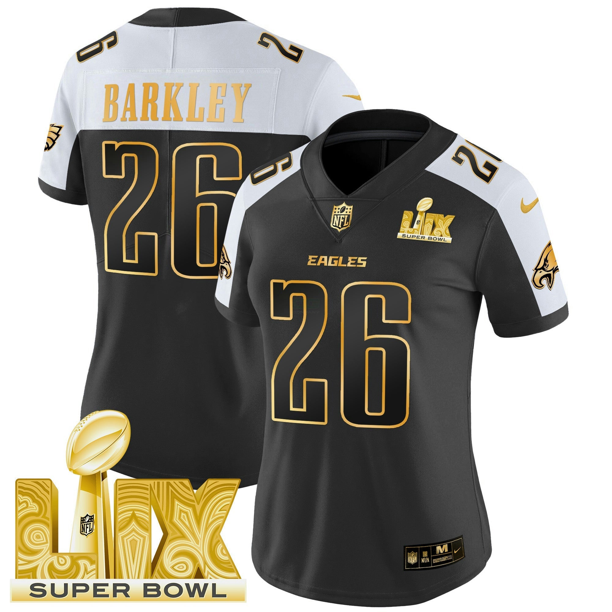 Camisa NFL Women’s Philadelphia Super Bowl LIX Patch Dourada Vapor Limited Jersey