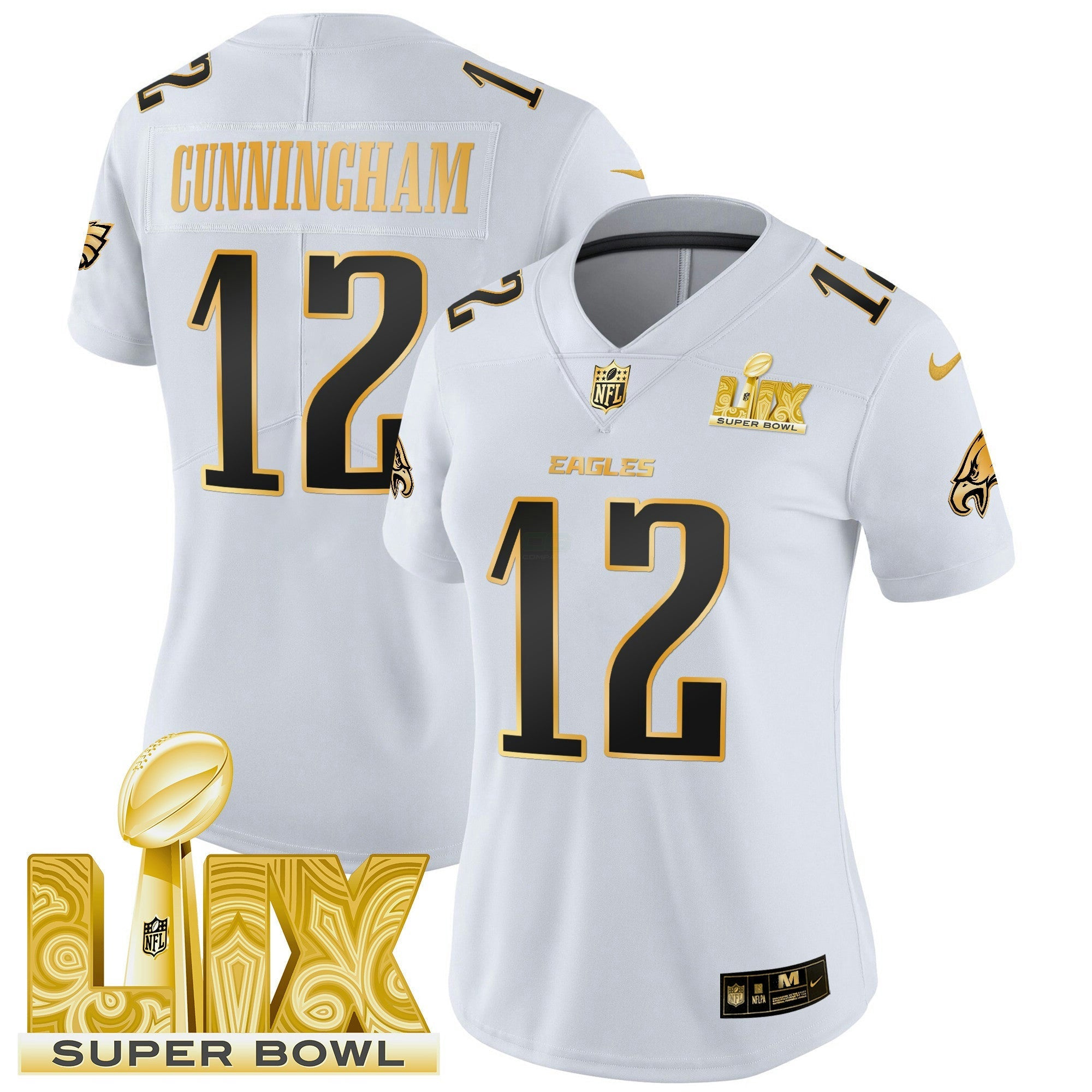 Camisa NFL Women’s Philadelphia Super Bowl LIX Patch Dourada Vapor Limited Jersey