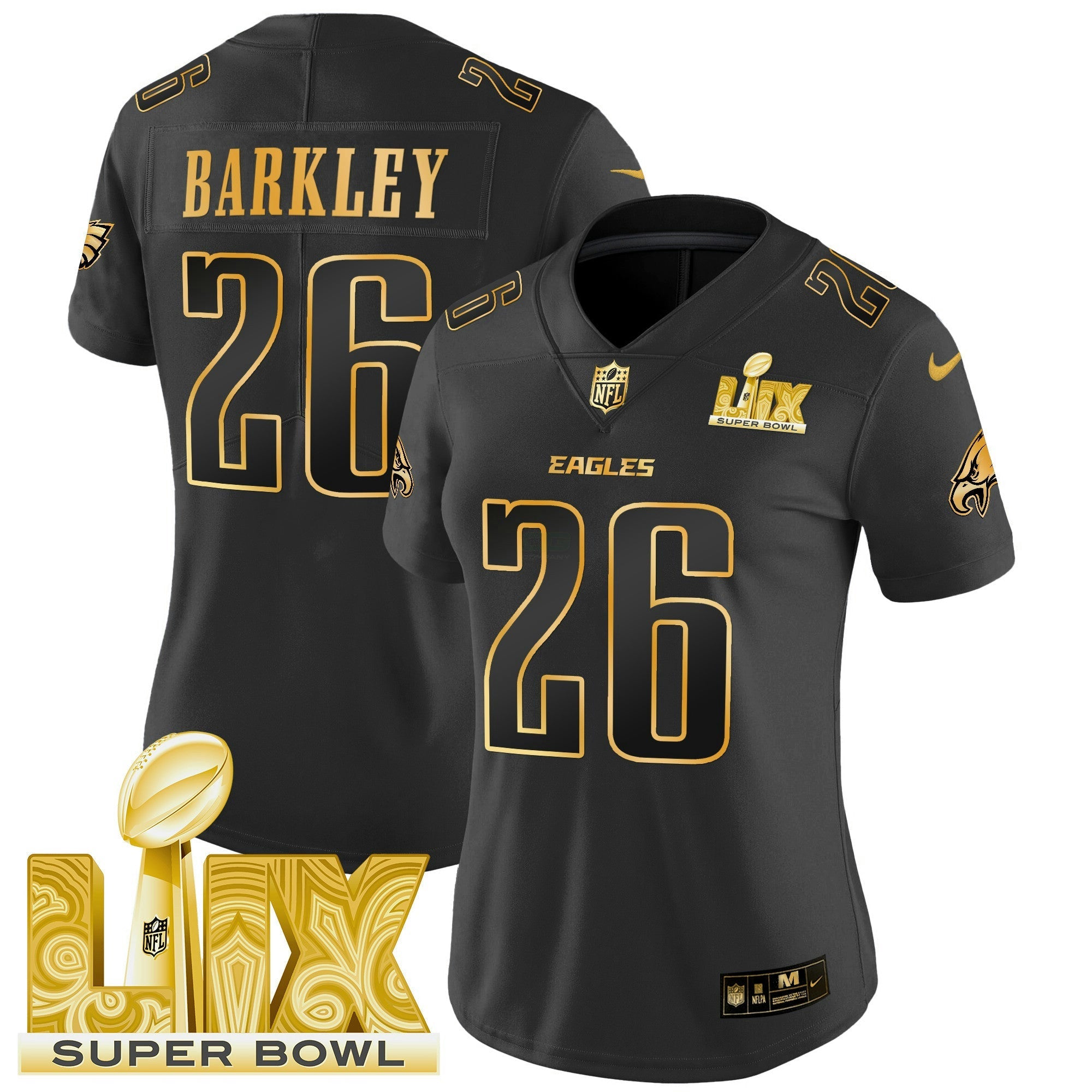Camisa NFL Women’s Philadelphia Super Bowl LIX Patch Dourada Vapor Limited Jersey