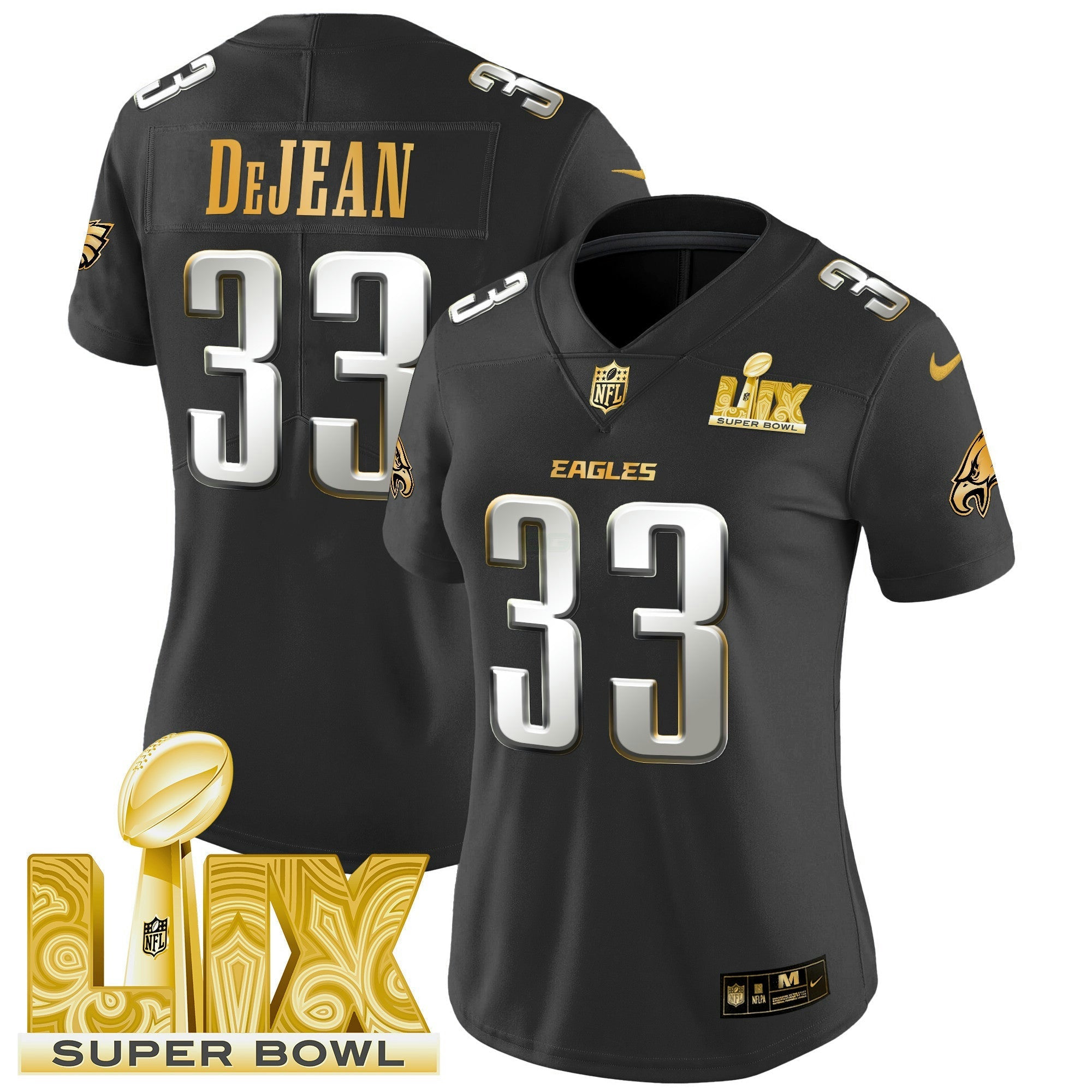 Camisa NFL Women’s Philadelphia Super Bowl LIX Patch Dourada Vapor Limited Jersey