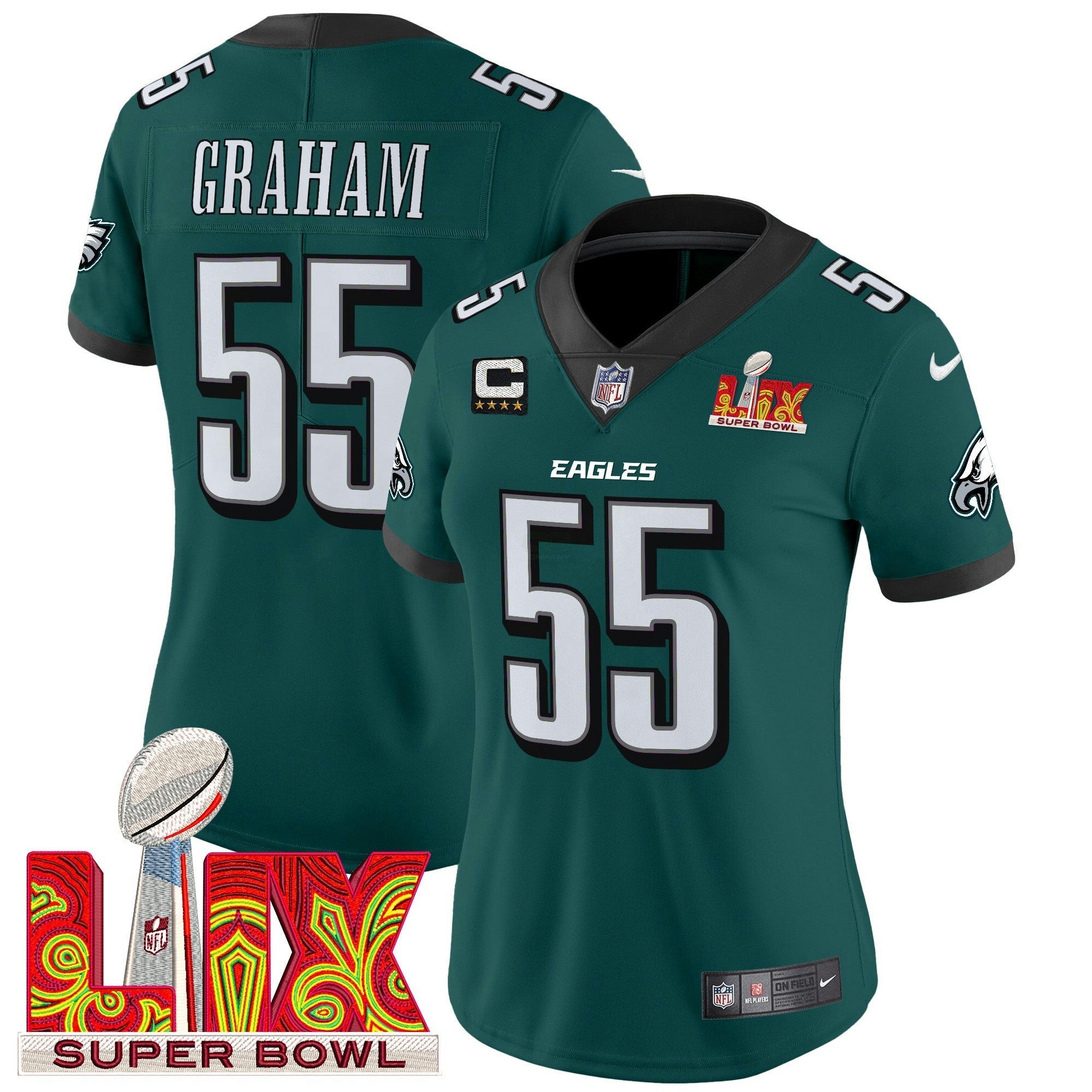 Camisa NFL Women’s Philadelphia Super Bowl LIX Patch Vapor Limited Jersey