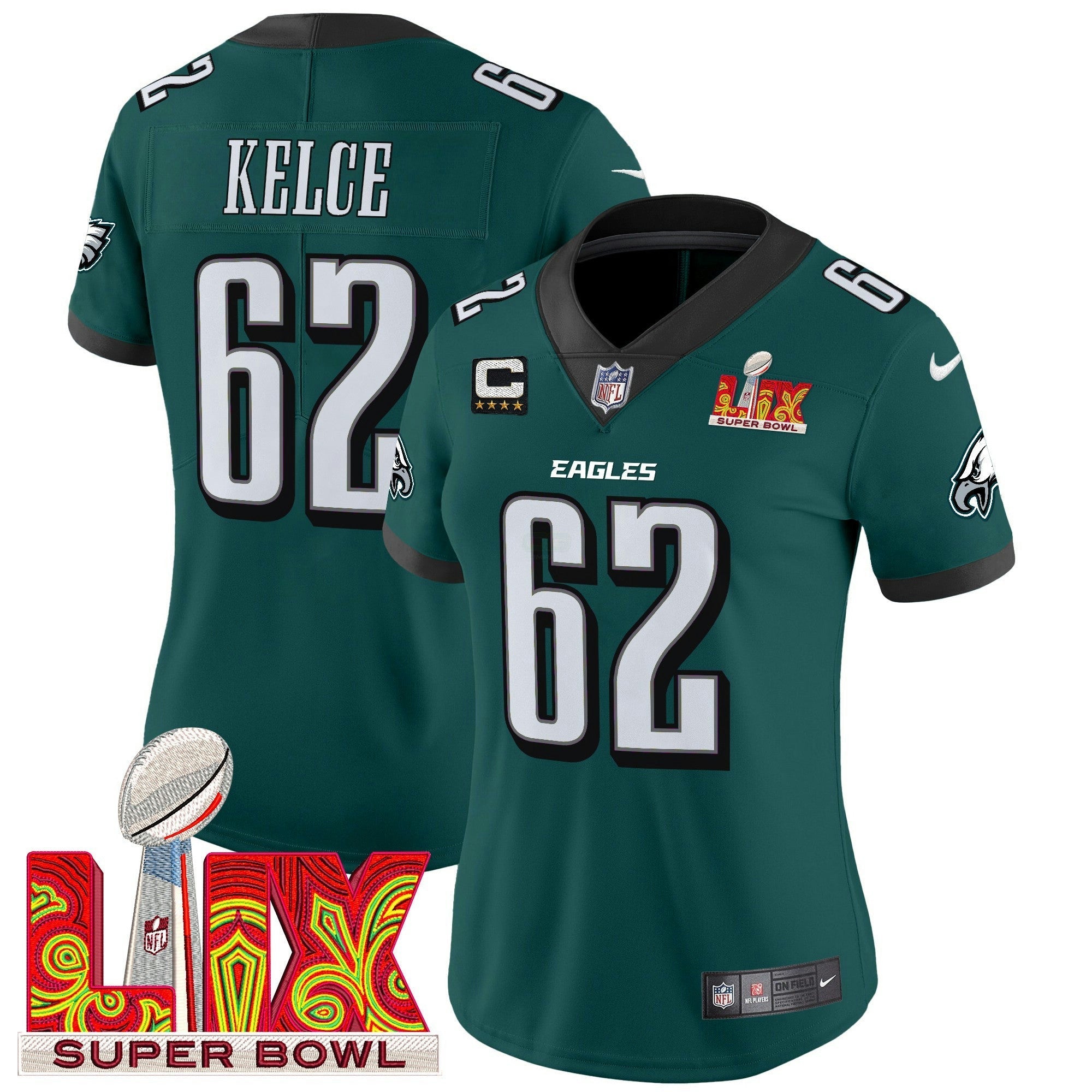 Camisa NFL Women’s Philadelphia Super Bowl LIX Patch Vapor Limited Jersey