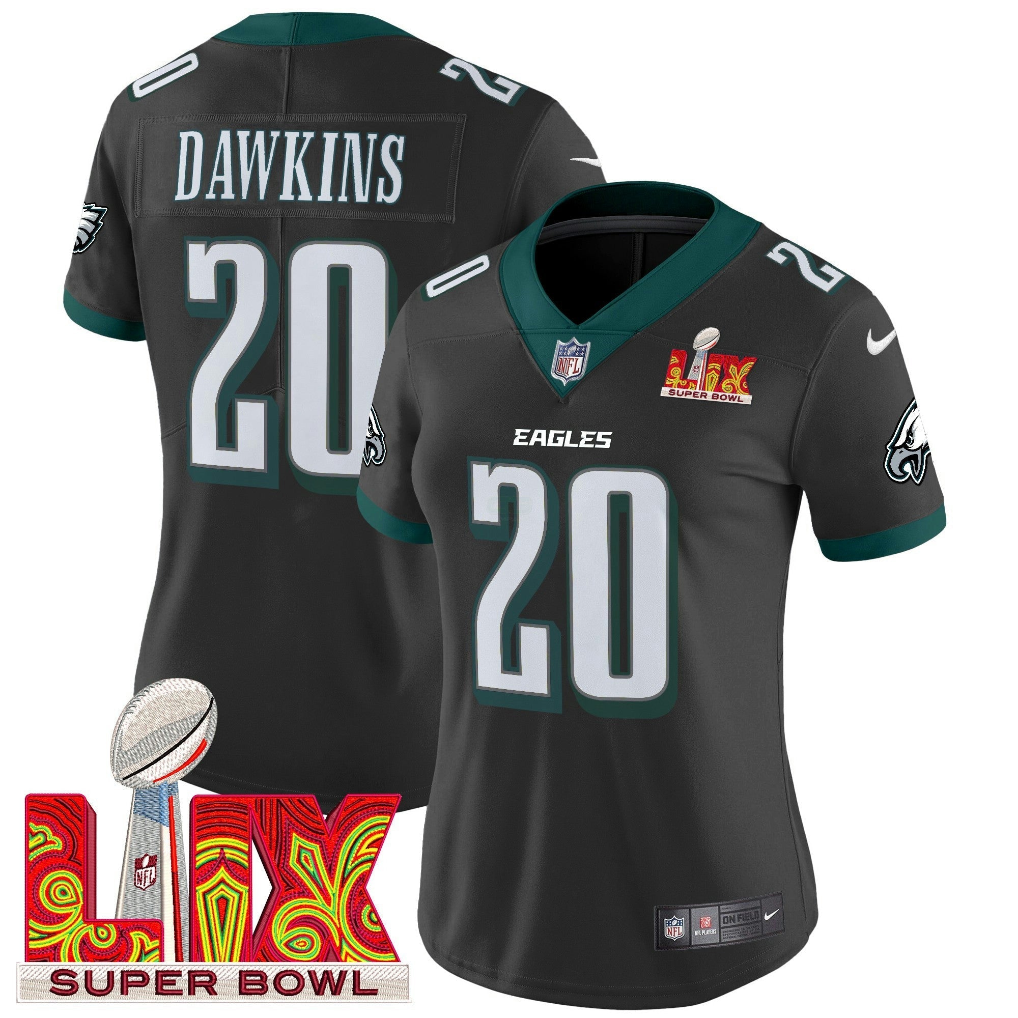 Camisa NFL Women’s Philadelphia Super Bowl LIX Patch Vapor Limited Jersey