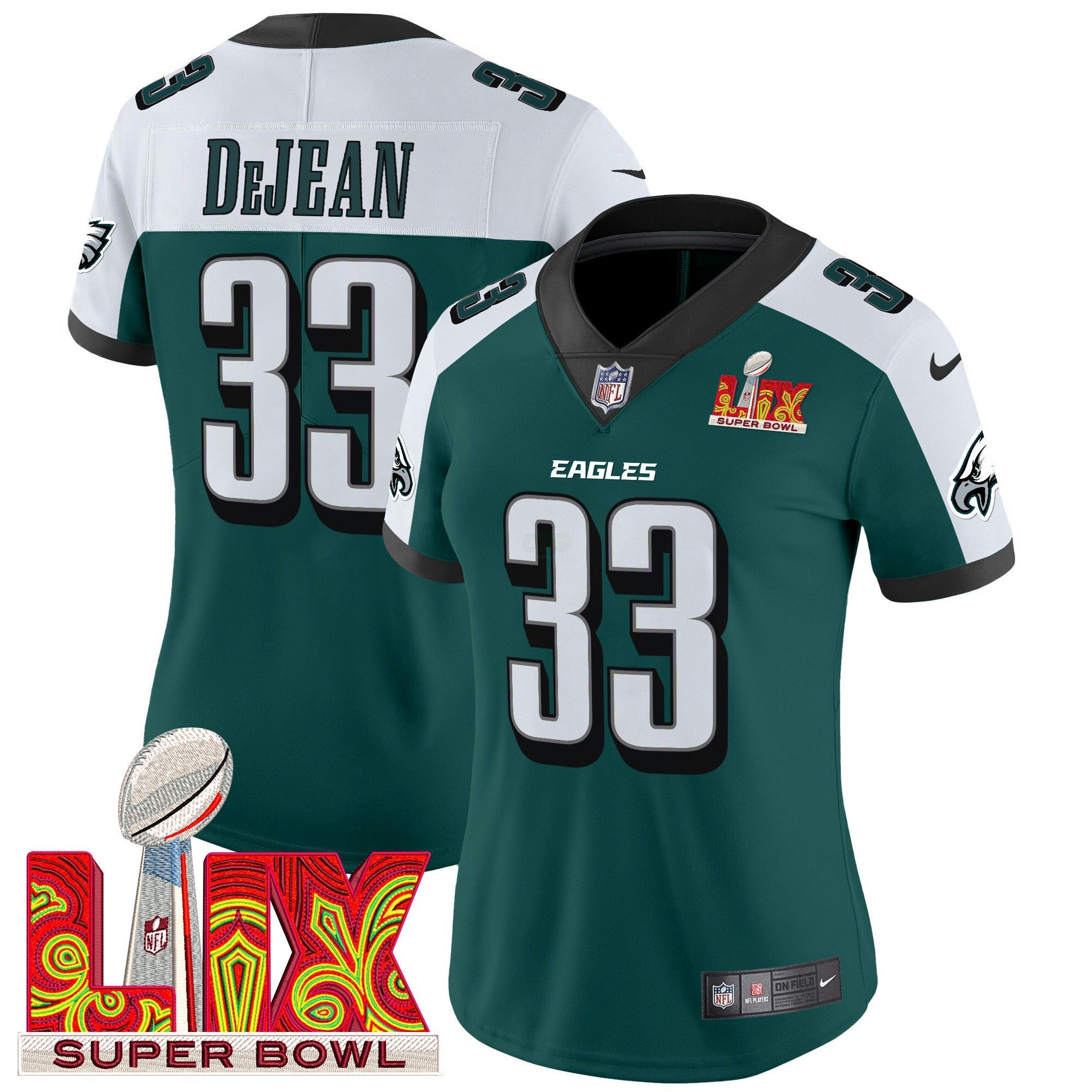 Camisa NFL Women’s Philadelphia Super Bowl LIX Patch Vapor Limited Jersey