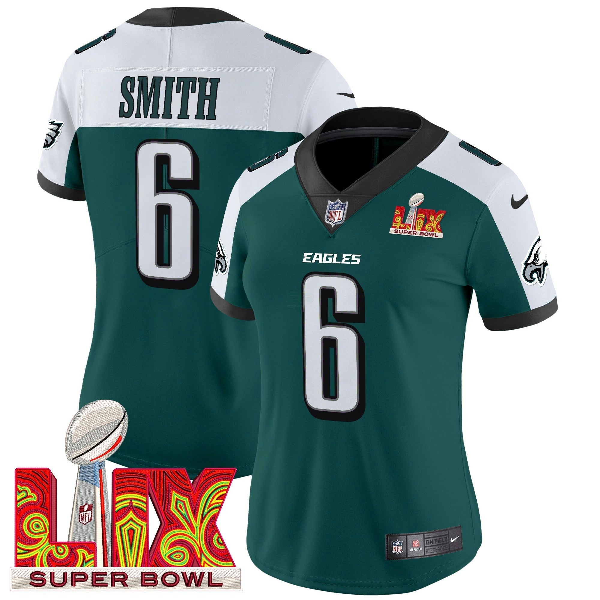 Camisa NFL Women’s Philadelphia Super Bowl LIX Patch Vapor Limited Jersey