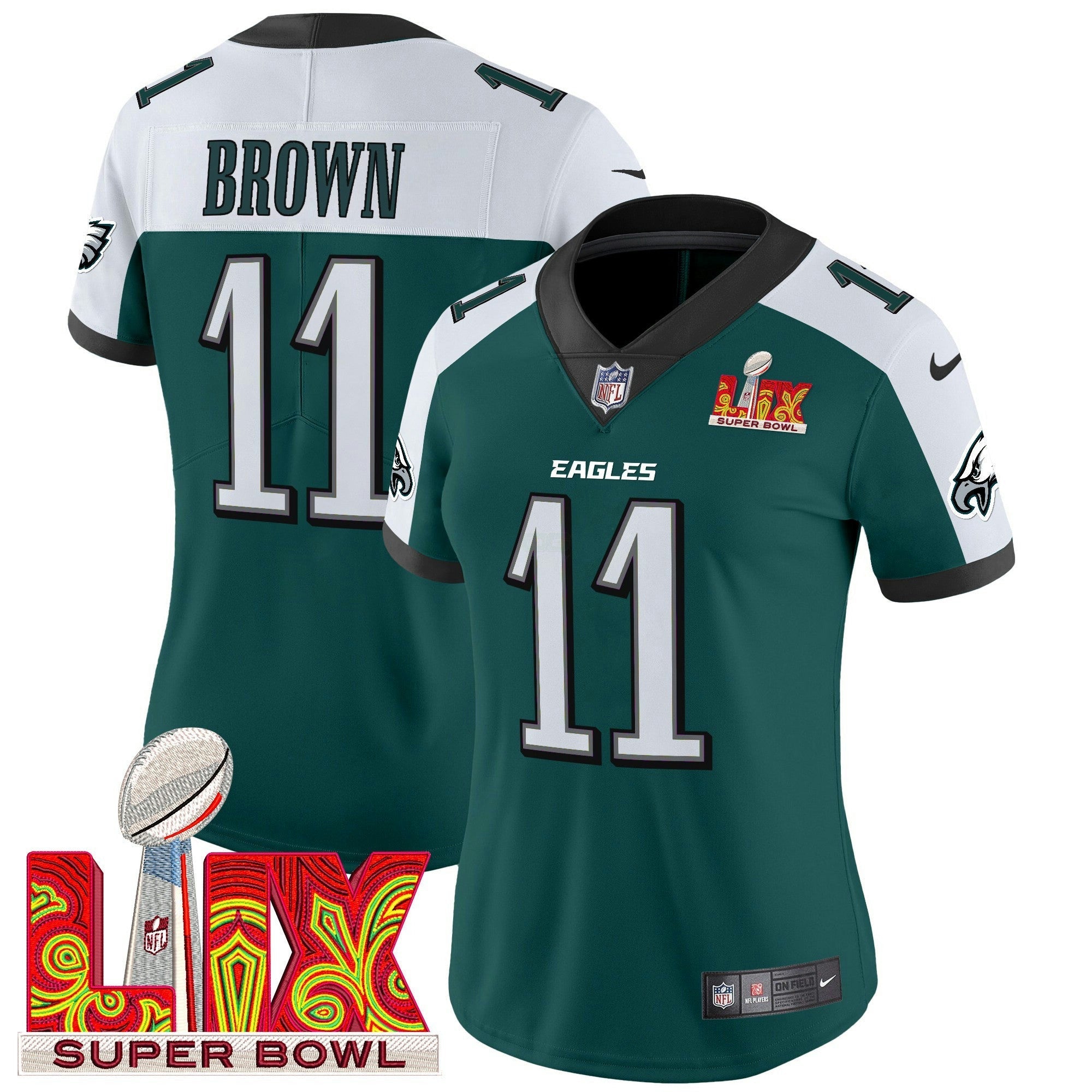 Camisa NFL Women’s Philadelphia Super Bowl LIX Patch Vapor Limited Jersey