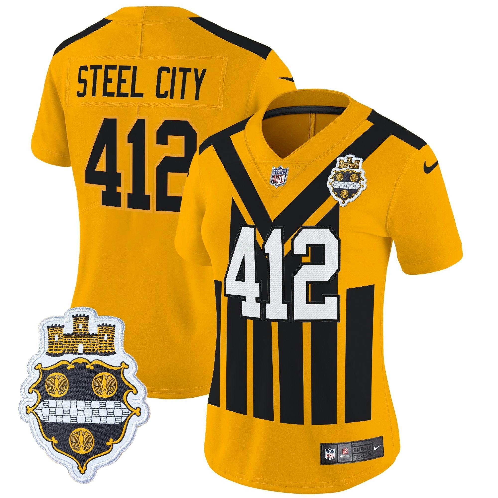 Camisa NFL Women’s Pittsburgh 1933 Patch Throwback Vapor Limited Jersey - Dourada