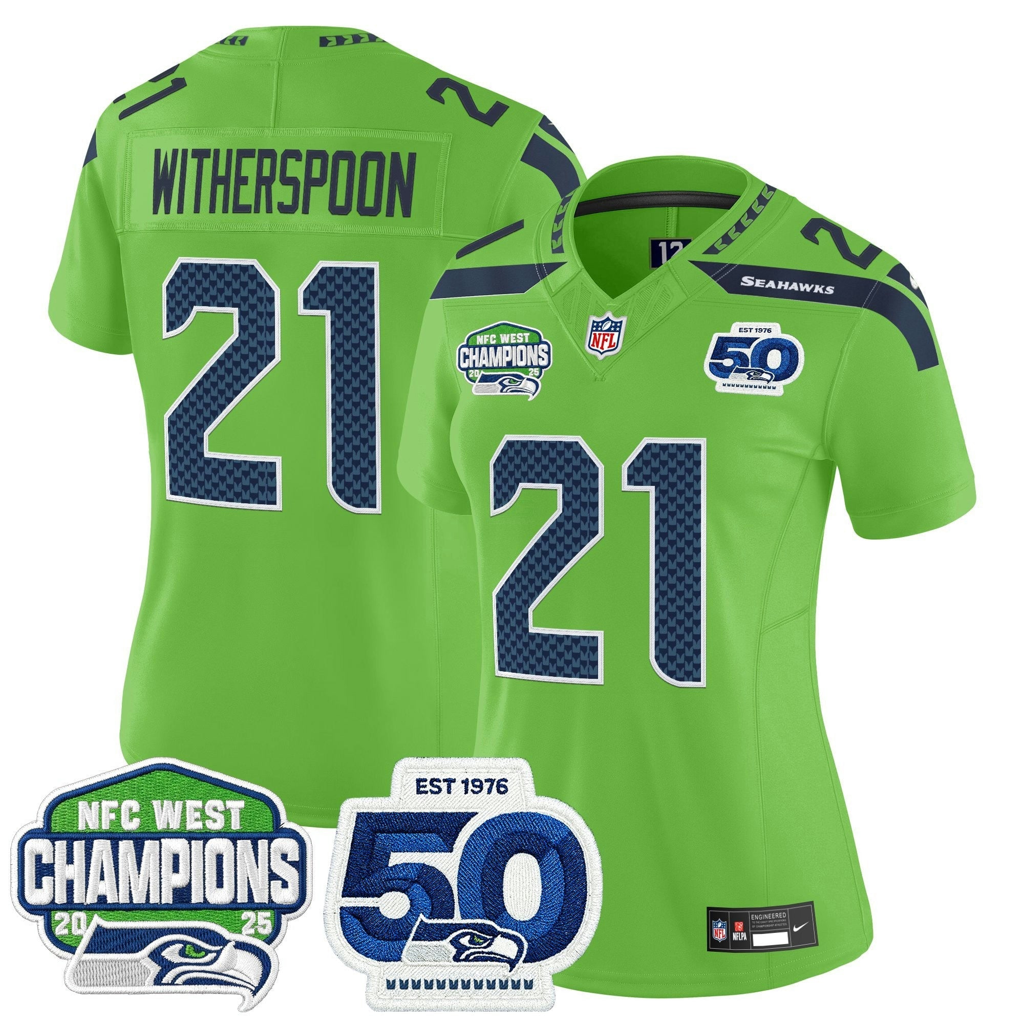 Camisa NFL Women’s Seattle 2025 NFC West Division Champions & 50th Anniversary Patch Vapor Limited Jersey