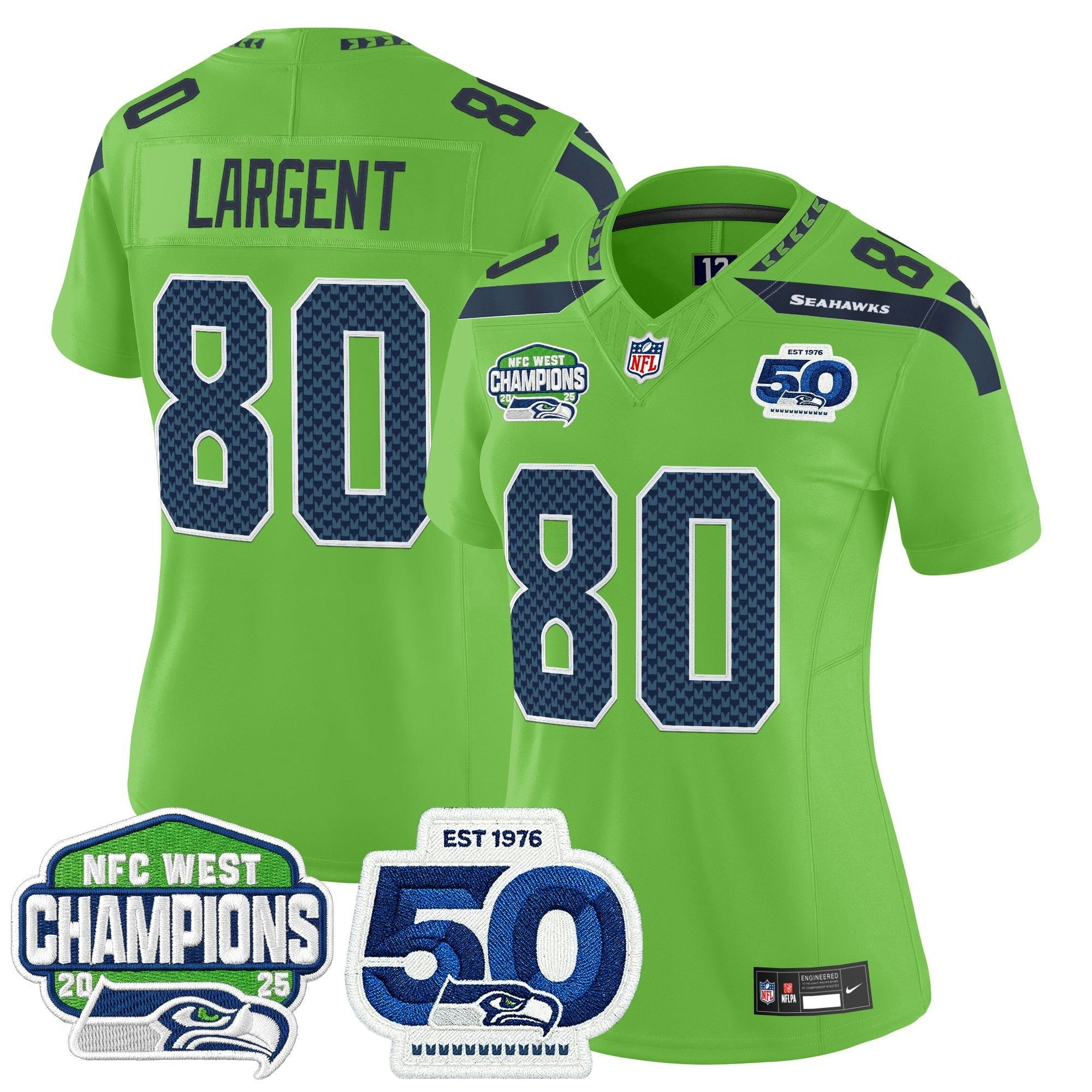 Camisa NFL Women’s Seattle 2025 NFC West Division Champions & 50th Anniversary Patch Vapor Limited Jersey