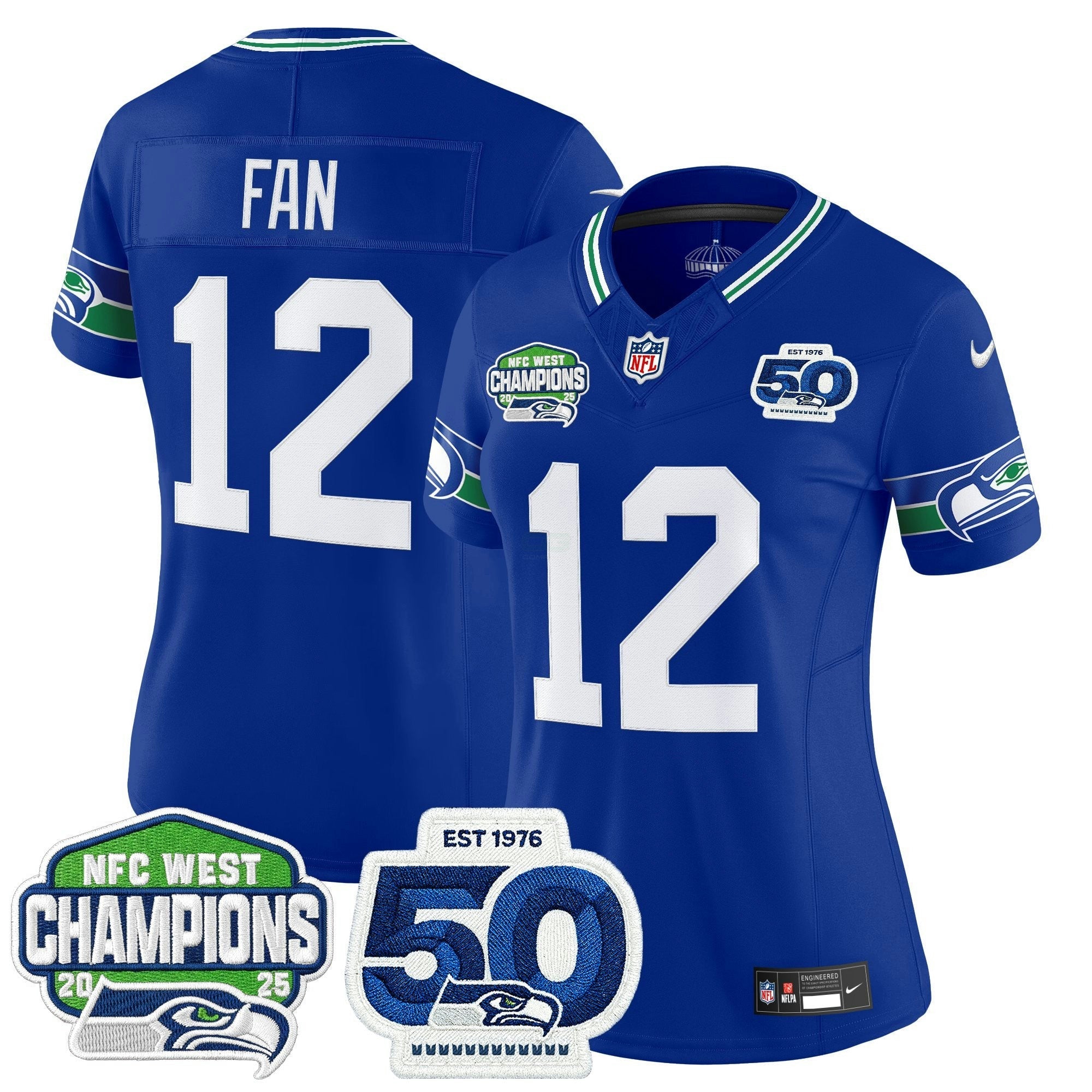 Camisa NFL Women’s Seattle 2025 NFC West Division Champions & 50th Anniversary Patch Vapor Limited Jersey