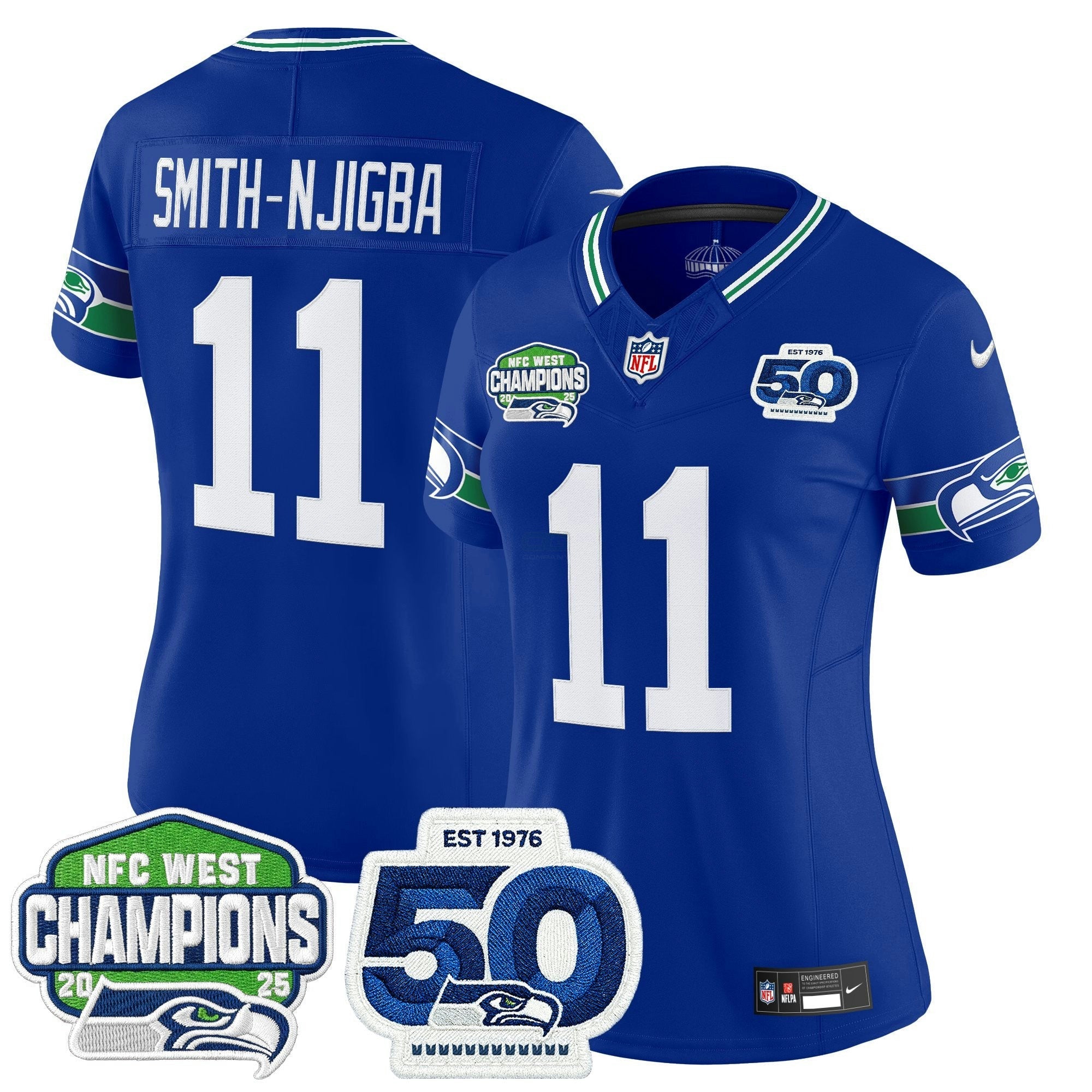 Camisa NFL Women’s Seattle 2025 NFC West Division Champions & 50th Anniversary Patch Vapor Limited Jersey
