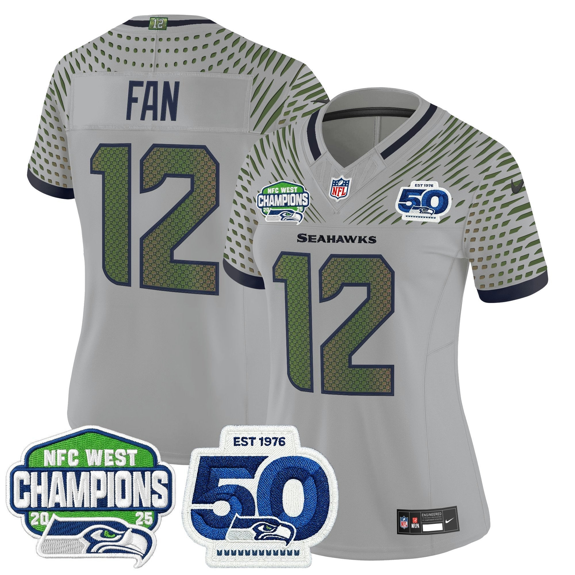 Camisa NFL Women’s Seattle 2025 NFC West Division Champions & 50th Anniversary Patch Vapor Limited Jersey