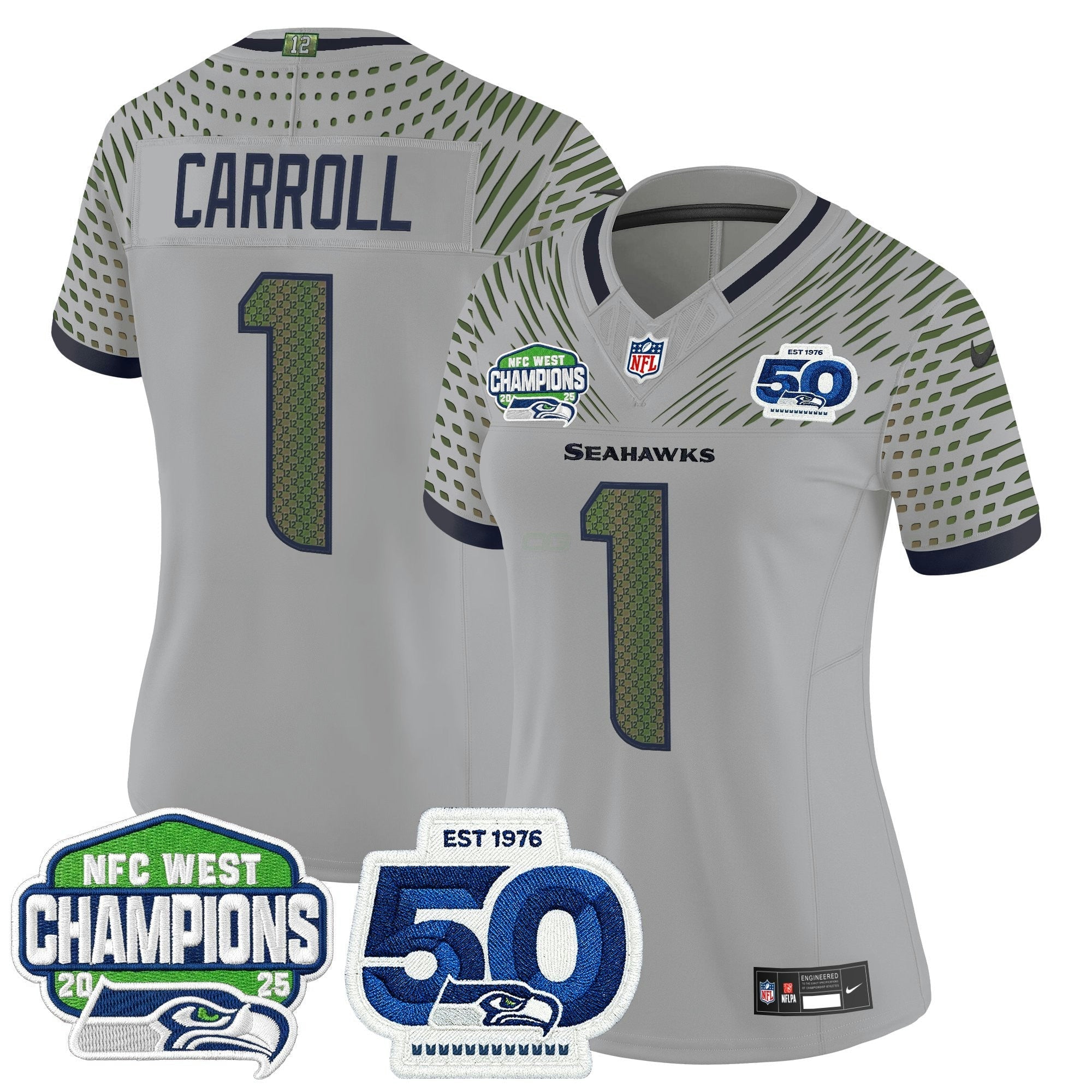 Camisa NFL Women’s Seattle 2025 NFC West Division Champions & 50th Anniversary Patch Vapor Limited Jersey