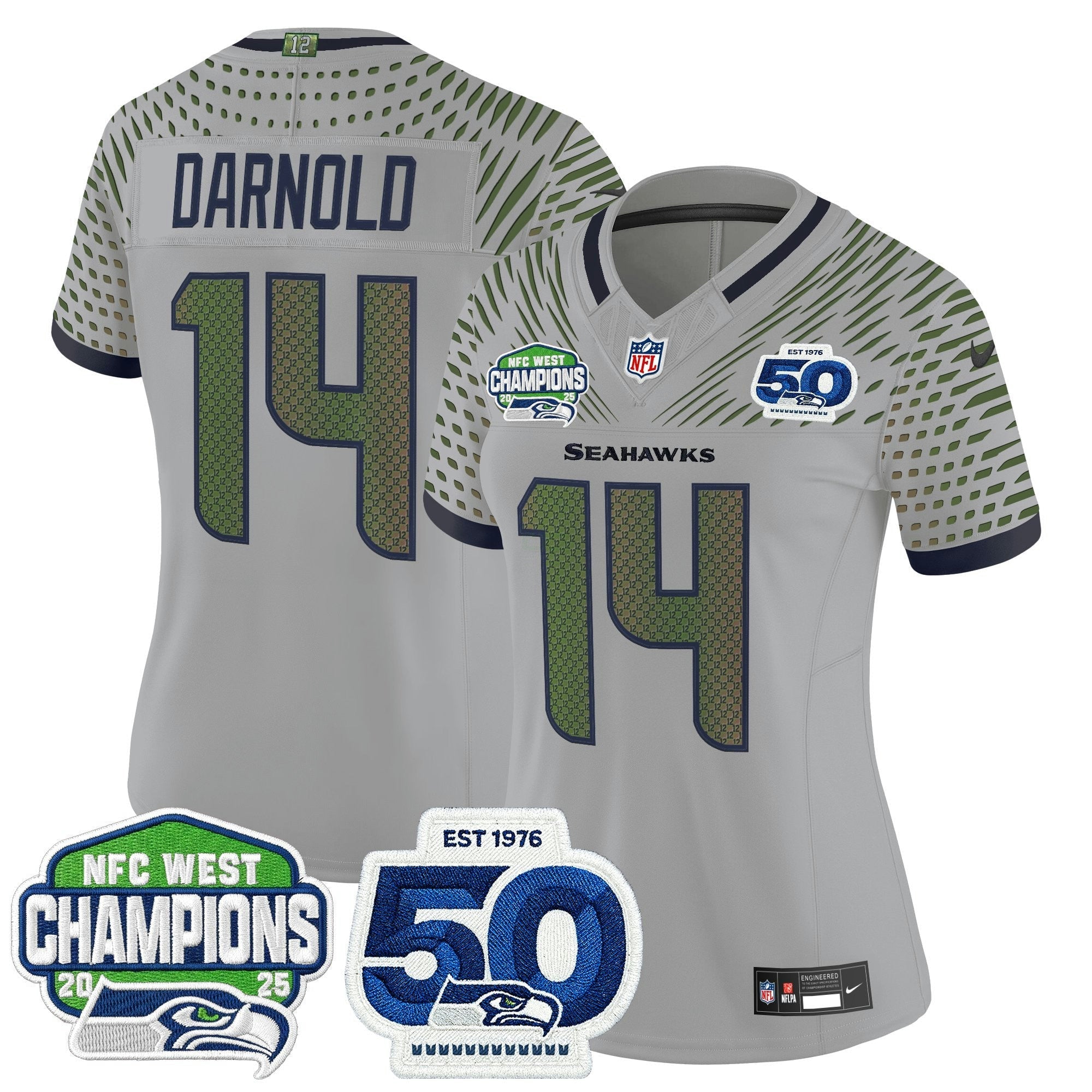 Camisa NFL Women’s Seattle 2025 NFC West Division Champions & 50th Anniversary Patch Vapor Limited Jersey