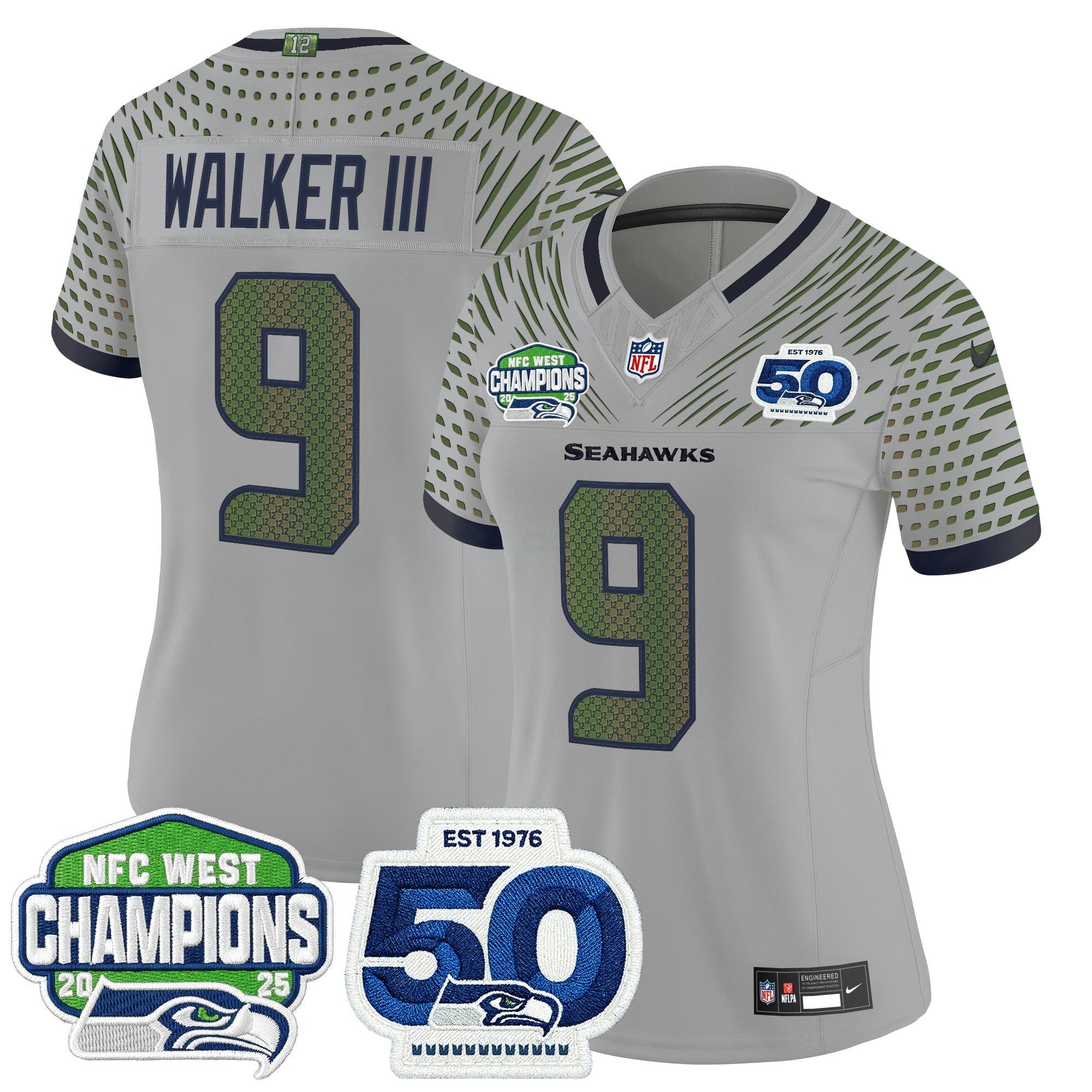 Camisa NFL Women’s Seattle 2025 NFC West Division Champions & 50th Anniversary Patch Vapor Limited Jersey