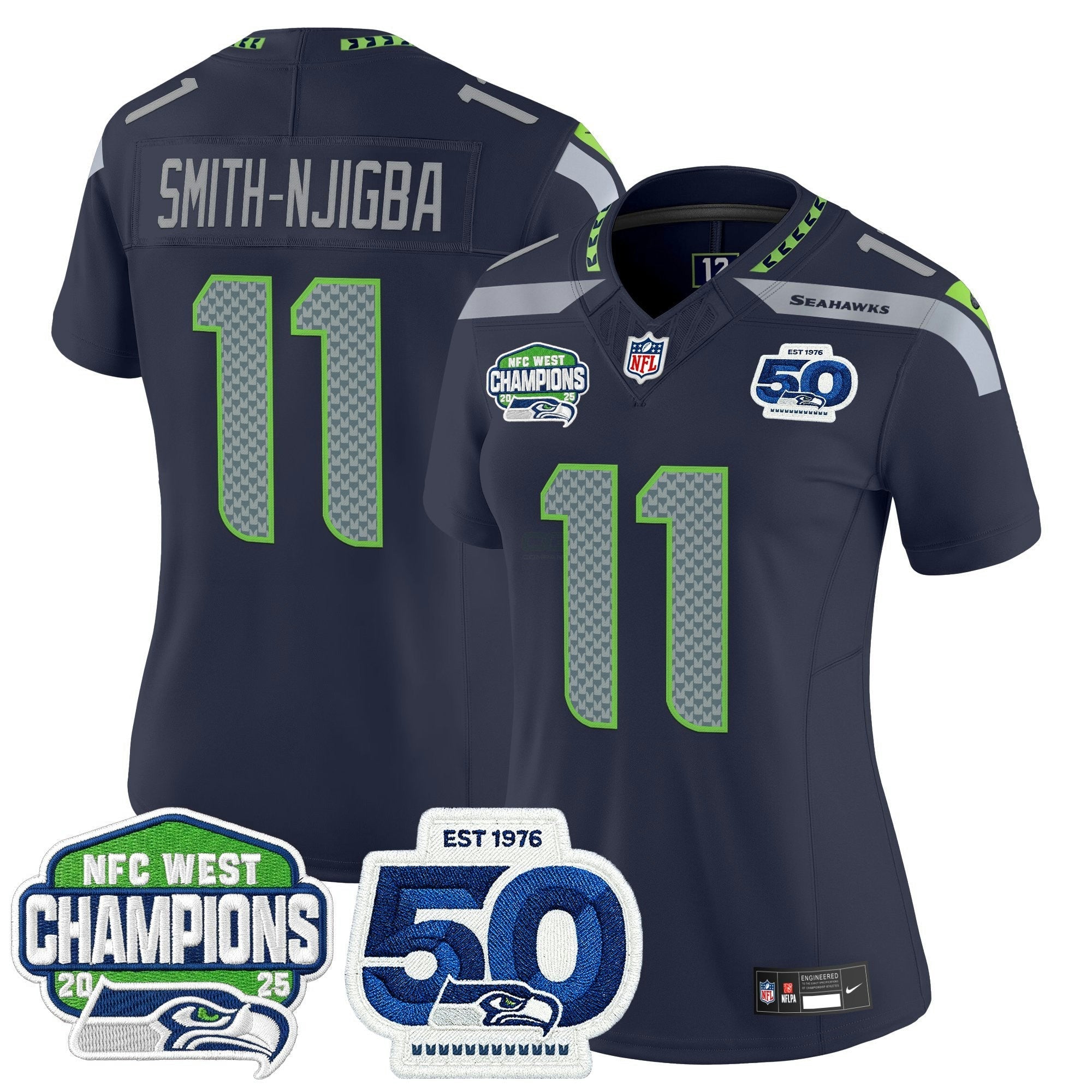Camisa NFL Women’s Seattle 2025 NFC West Division Champions & 50th Anniversary Patch Vapor Limited Jersey