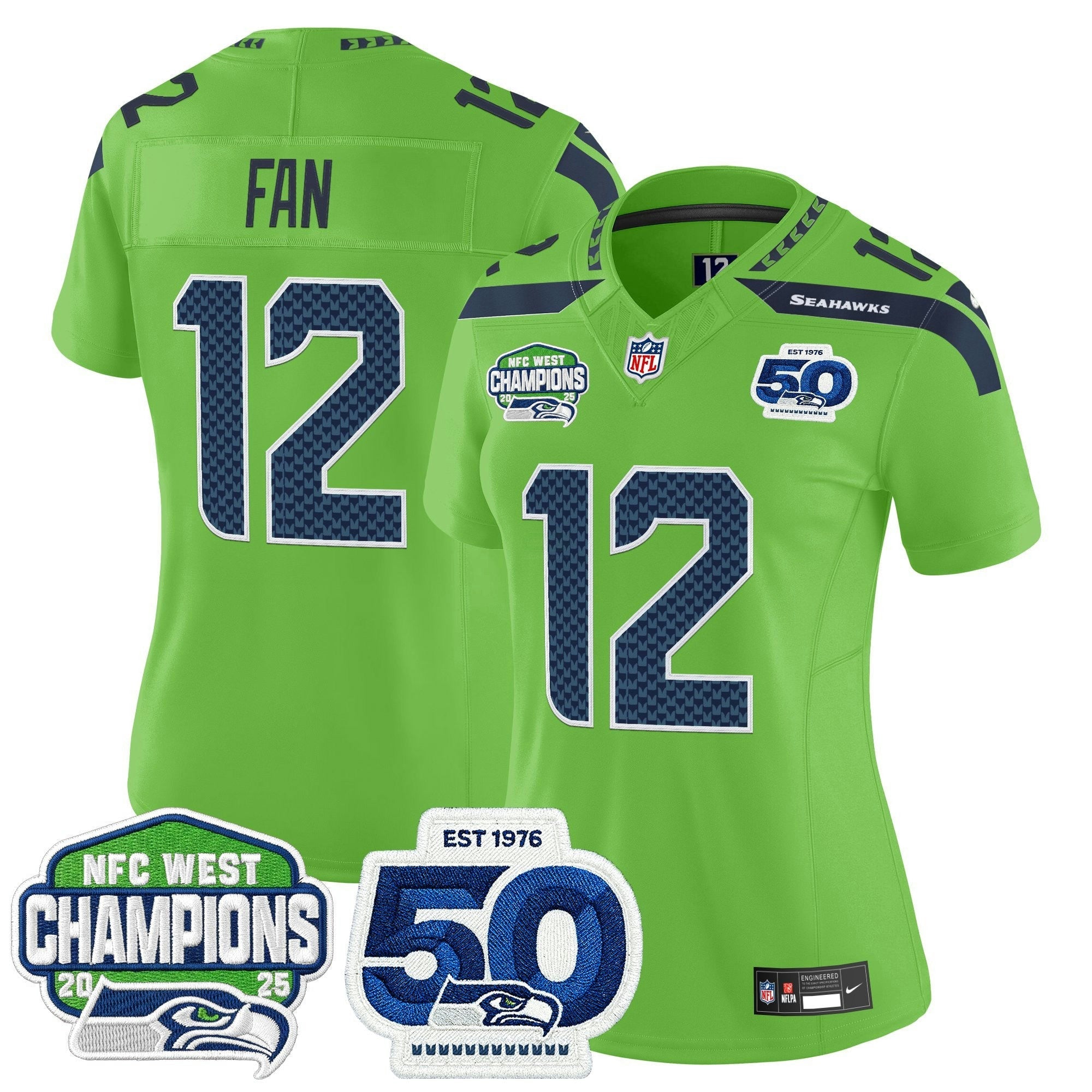 Camisa NFL Women’s Seattle 2025 NFC West Division Champions & 50th Anniversary Patch Vapor Limited Jersey