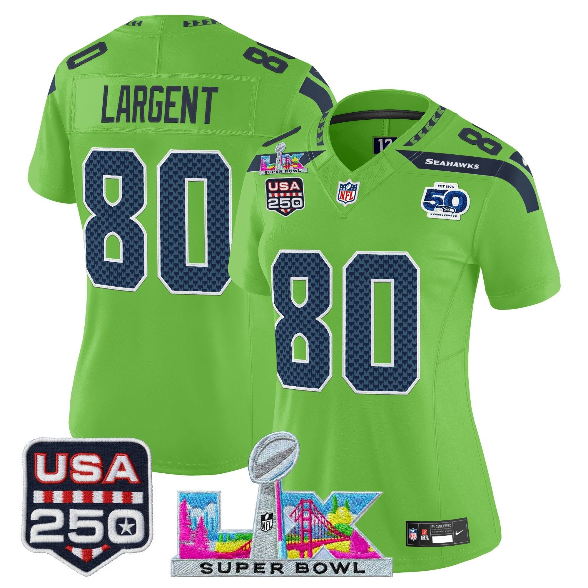 Camisa NFL Women’s Seattle “Super Bowl LX & United States 250th Anniversary Patch” Vapor Limited Jersey