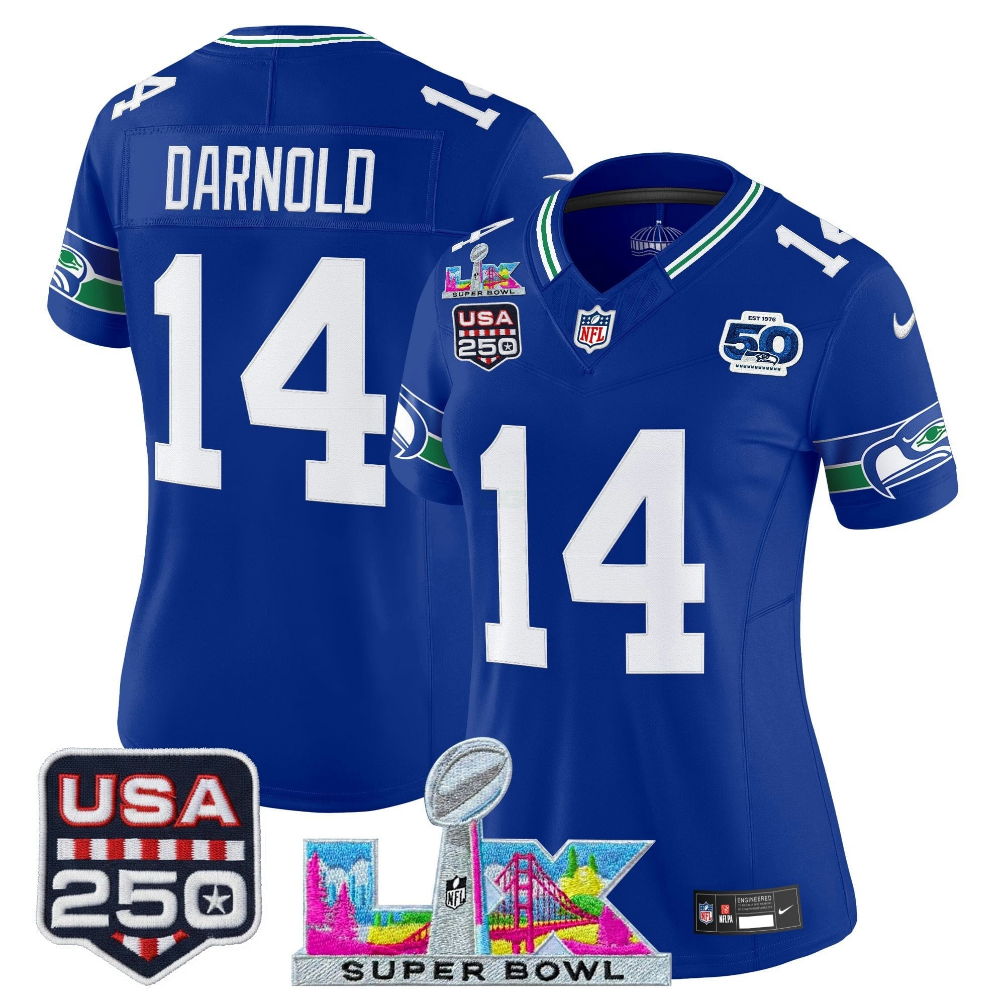 Camisa NFL Women’s Seattle “Super Bowl LX & United States 250th Anniversary Patch” Vapor Limited Jersey