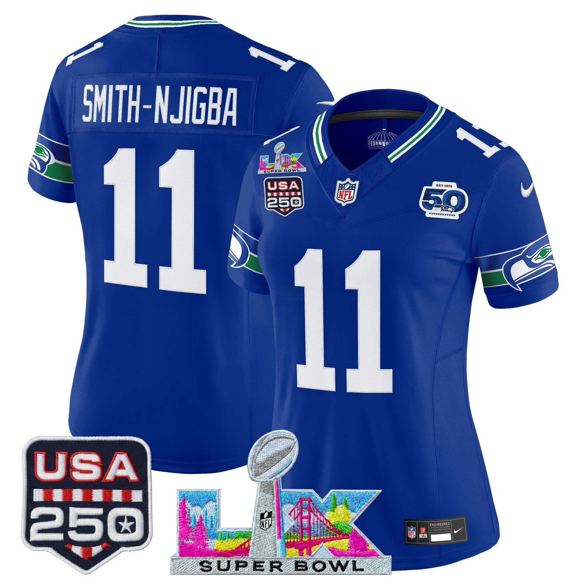 Camisa NFL Women’s Seattle “Super Bowl LX & United States 250th Anniversary Patch” Vapor Limited Jersey