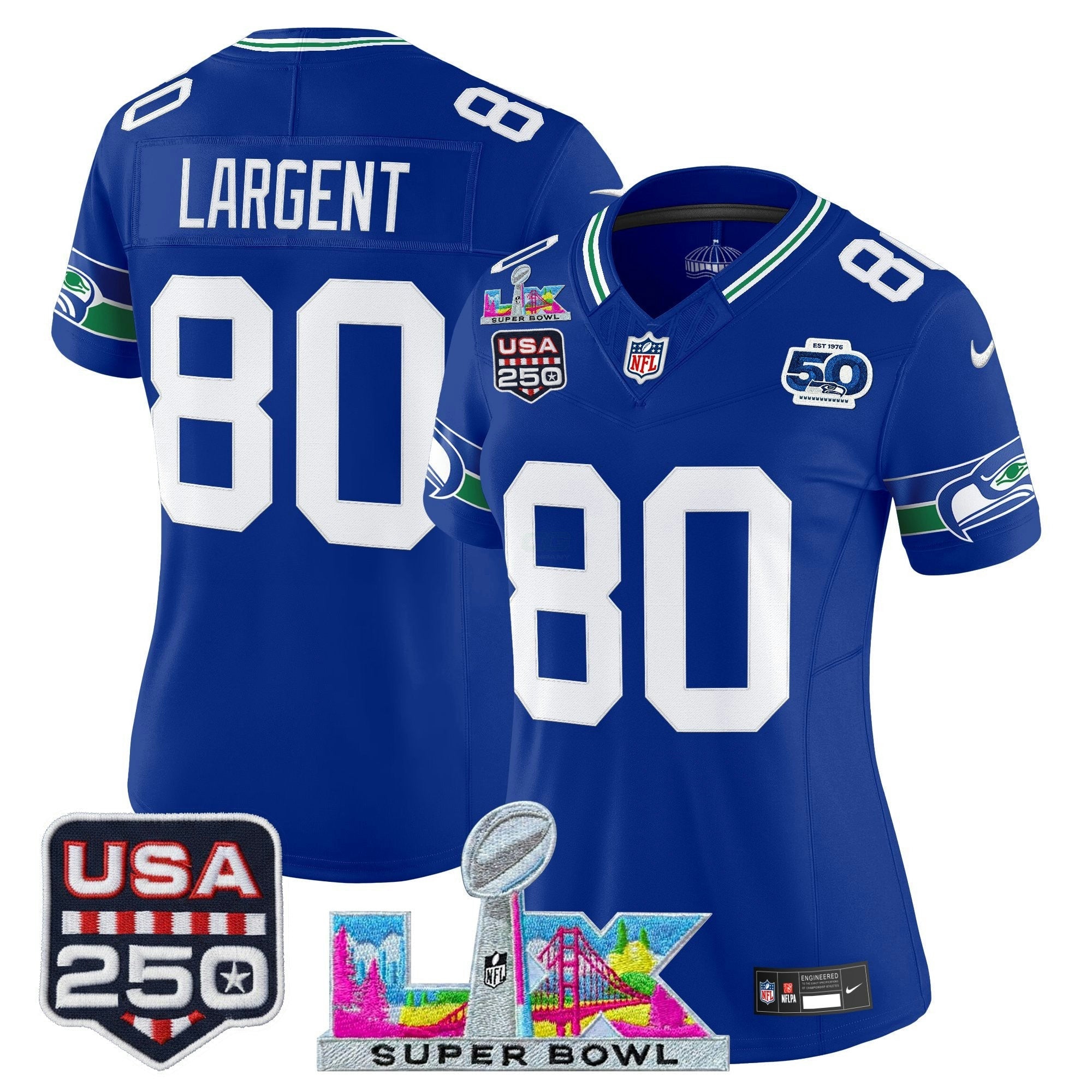 Camisa NFL Women’s Seattle “Super Bowl LX & United States 250th Anniversary Patch” Vapor Limited Jersey