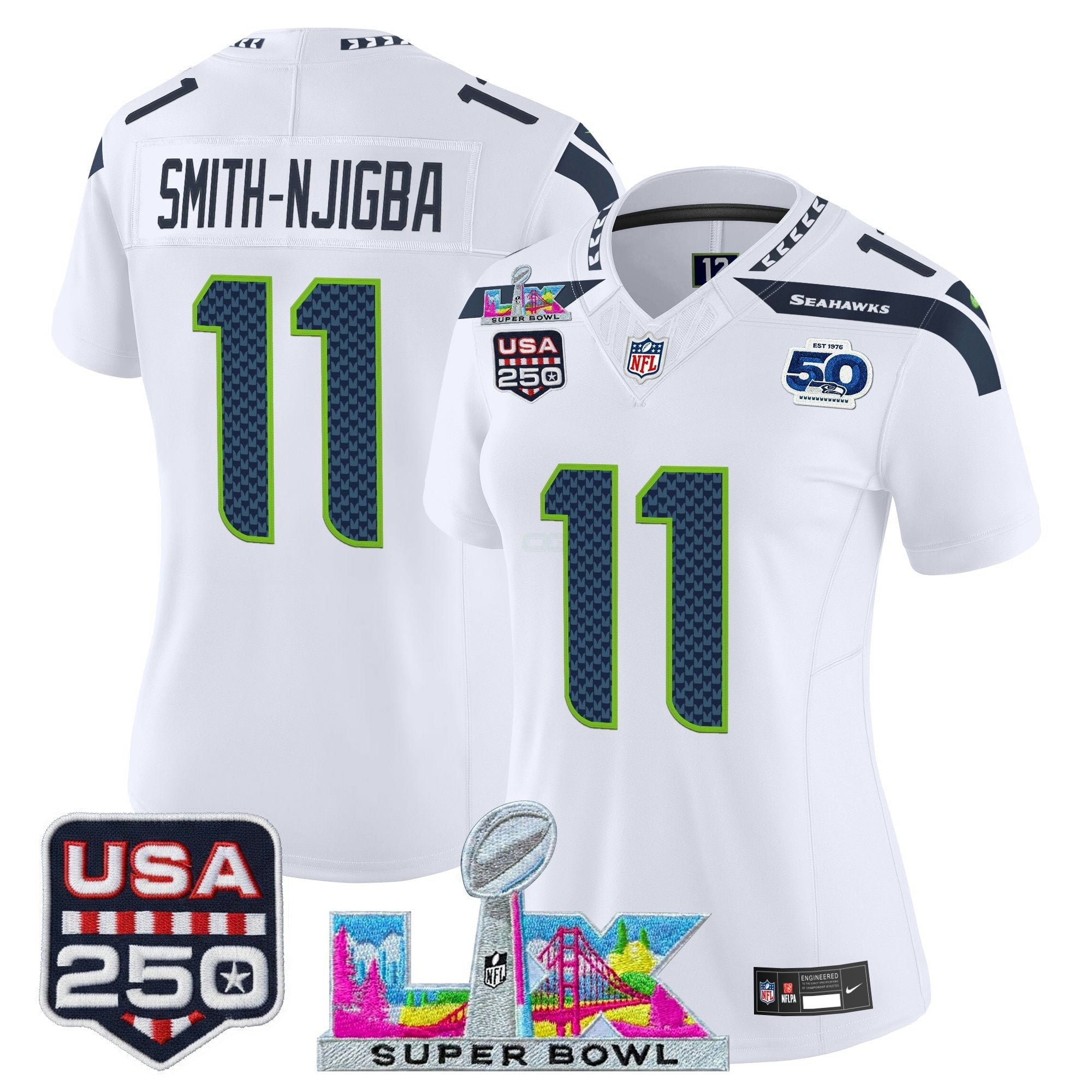 Camisa NFL Women’s Seattle “Super Bowl LX & United States 250th Anniversary Patch” Vapor Limited Jersey