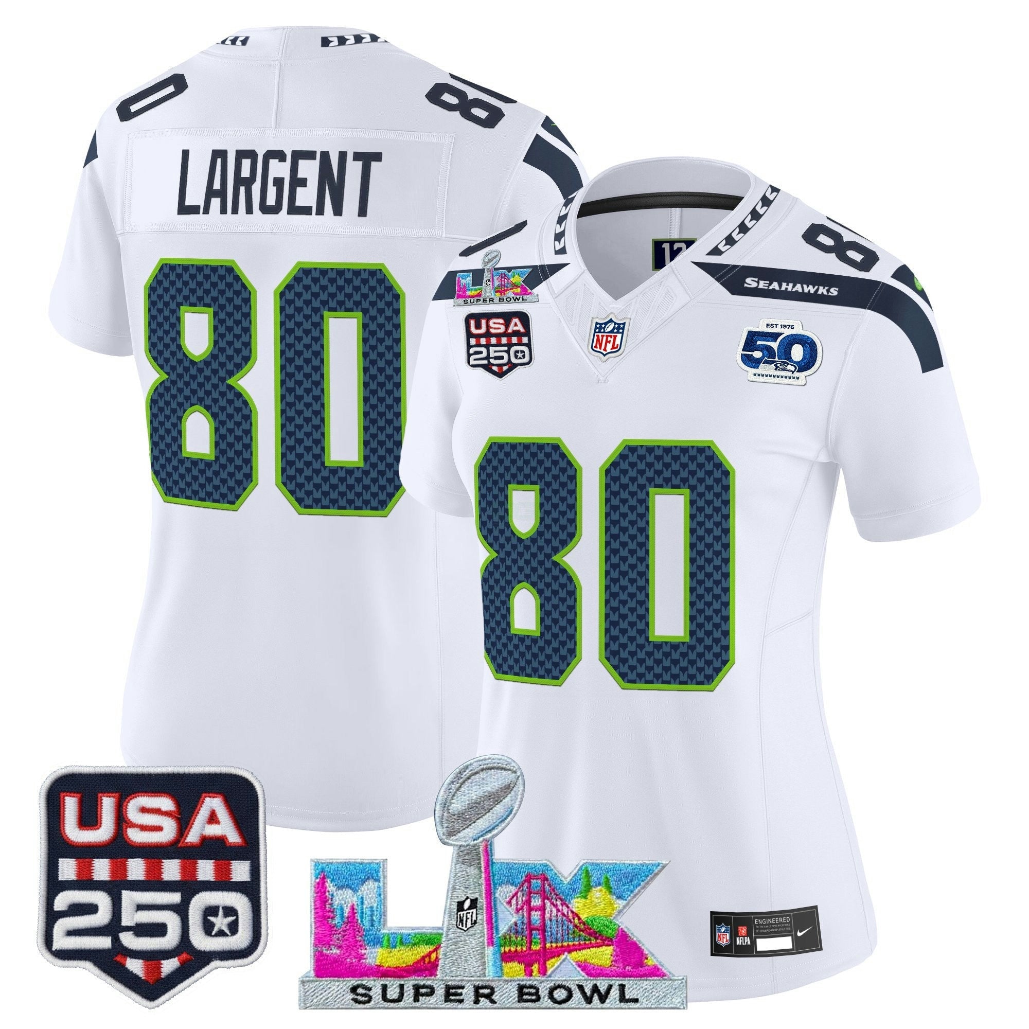 Camisa NFL Women’s Seattle “Super Bowl LX & United States 250th Anniversary Patch” Vapor Limited Jersey