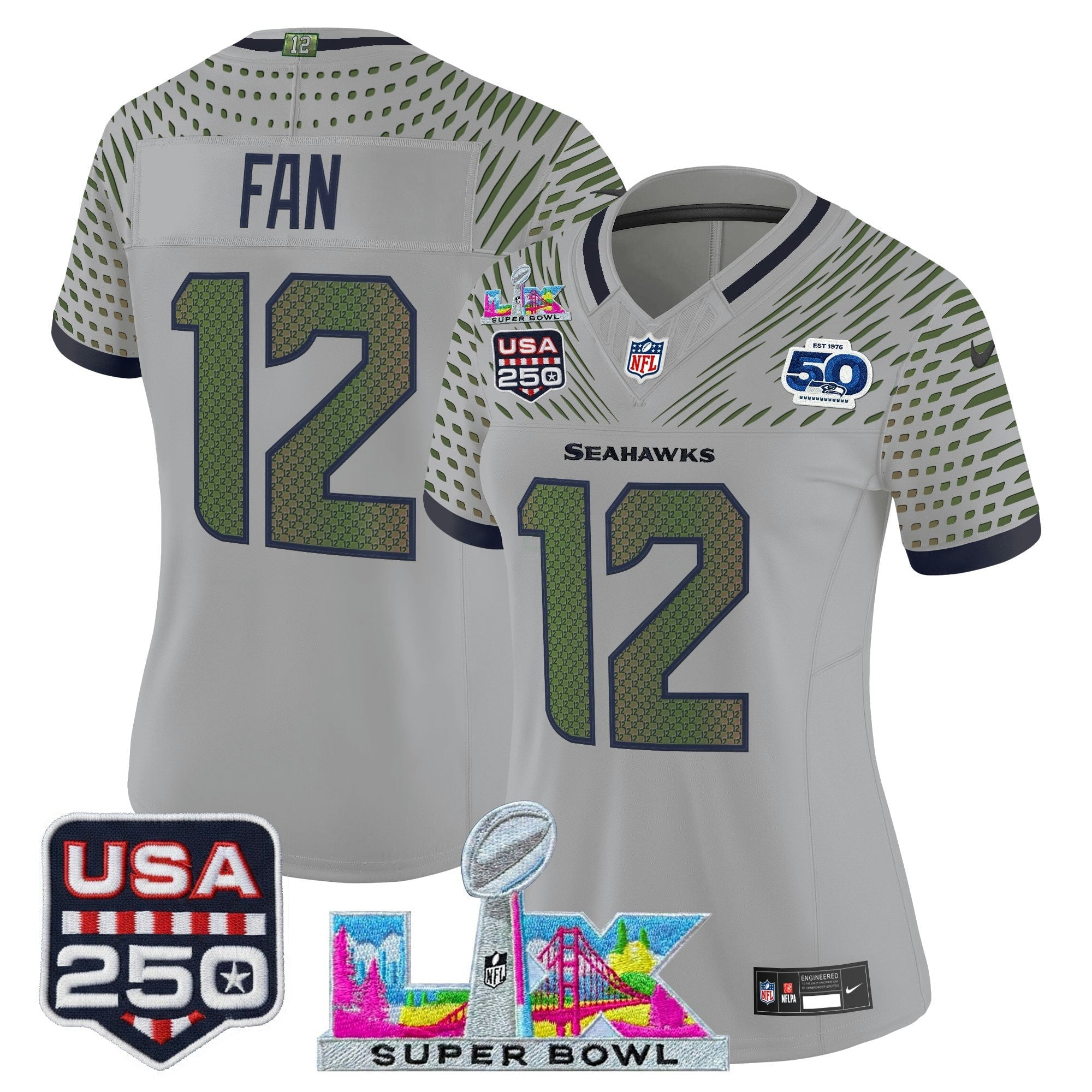 Camisa NFL Women’s Seattle “Super Bowl LX & United States 250th Anniversary Patch” Vapor Limited Jersey