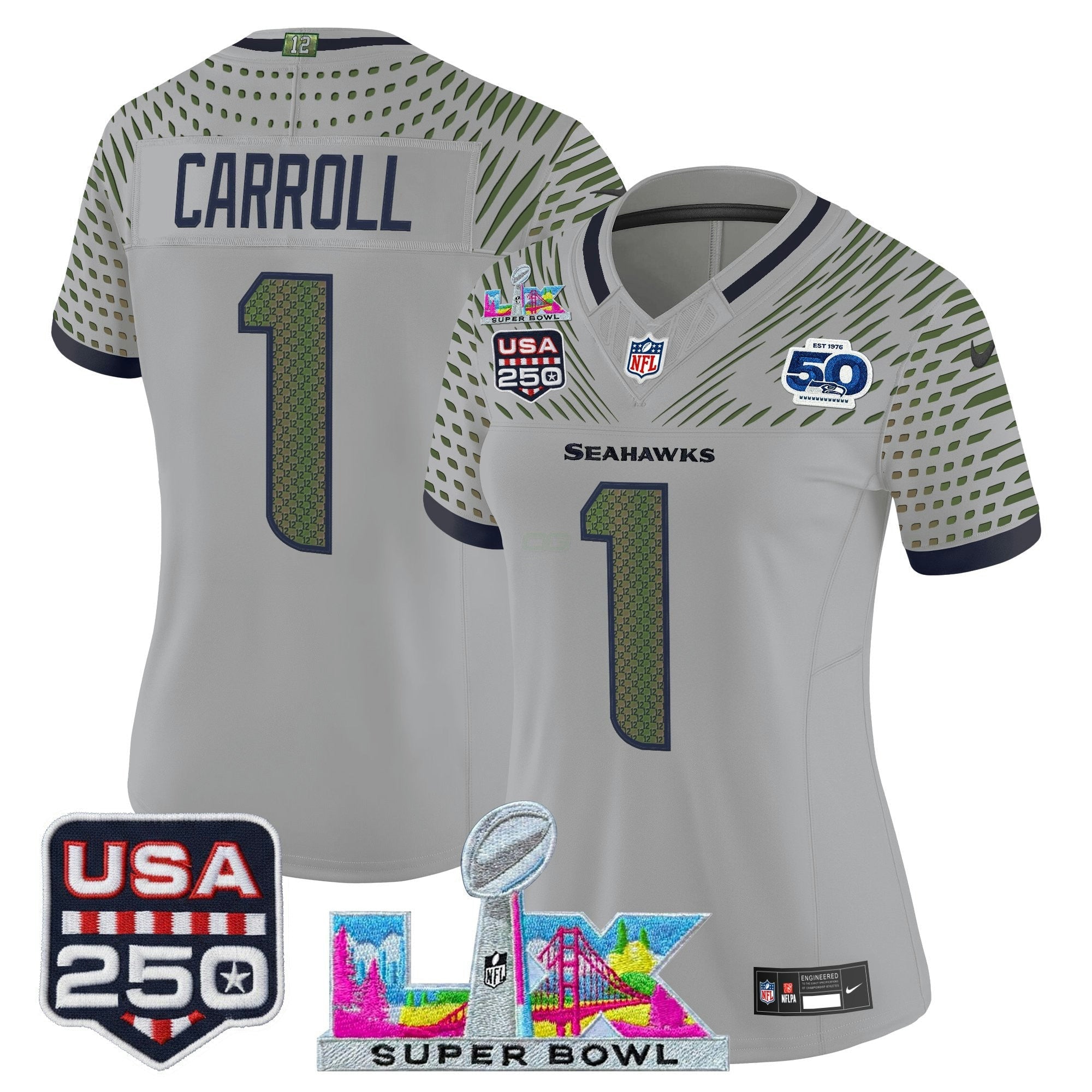 Camisa NFL Women’s Seattle “Super Bowl LX & United States 250th Anniversary Patch” Vapor Limited Jersey