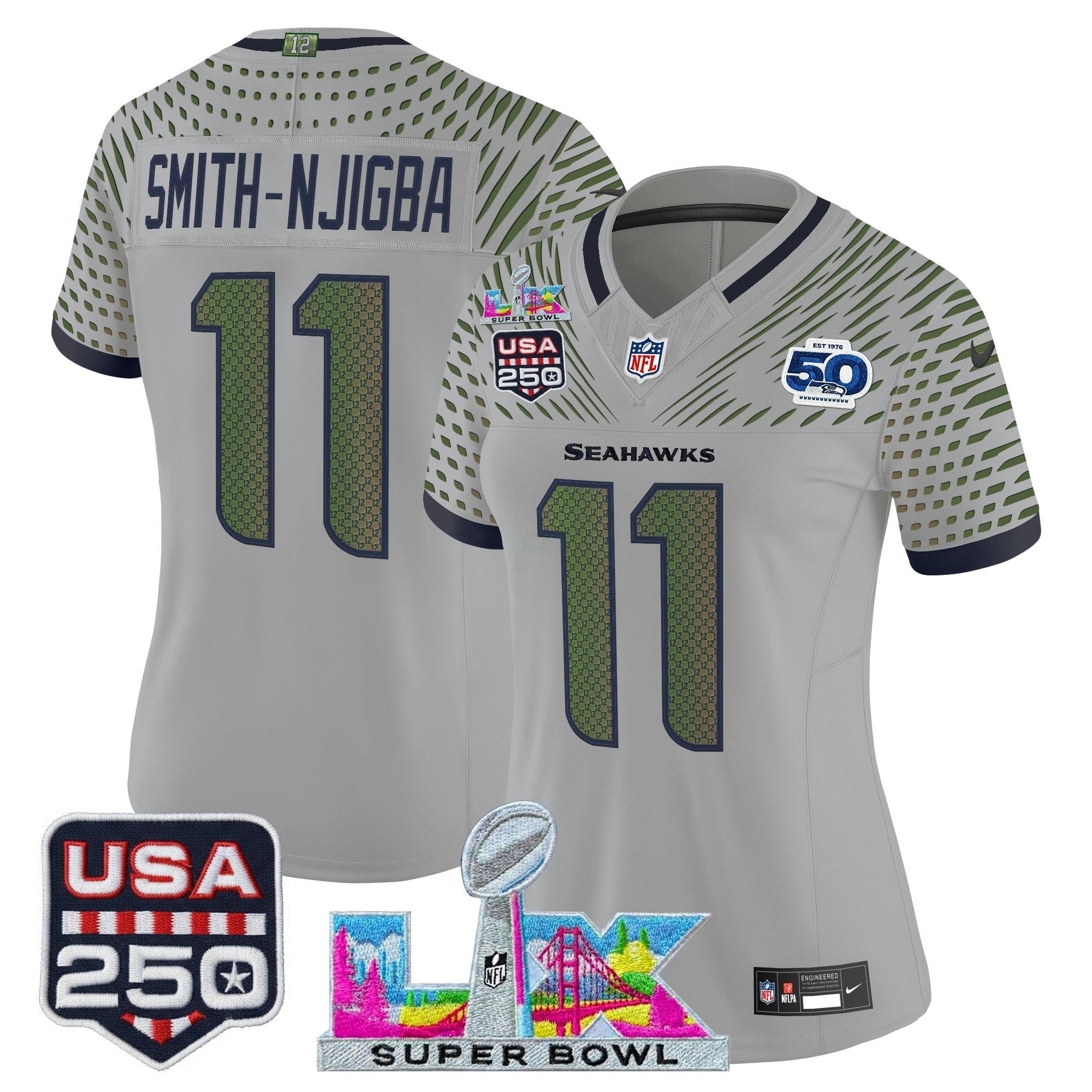 Camisa NFL Women’s Seattle “Super Bowl LX & United States 250th Anniversary Patch” Vapor Limited Jersey
