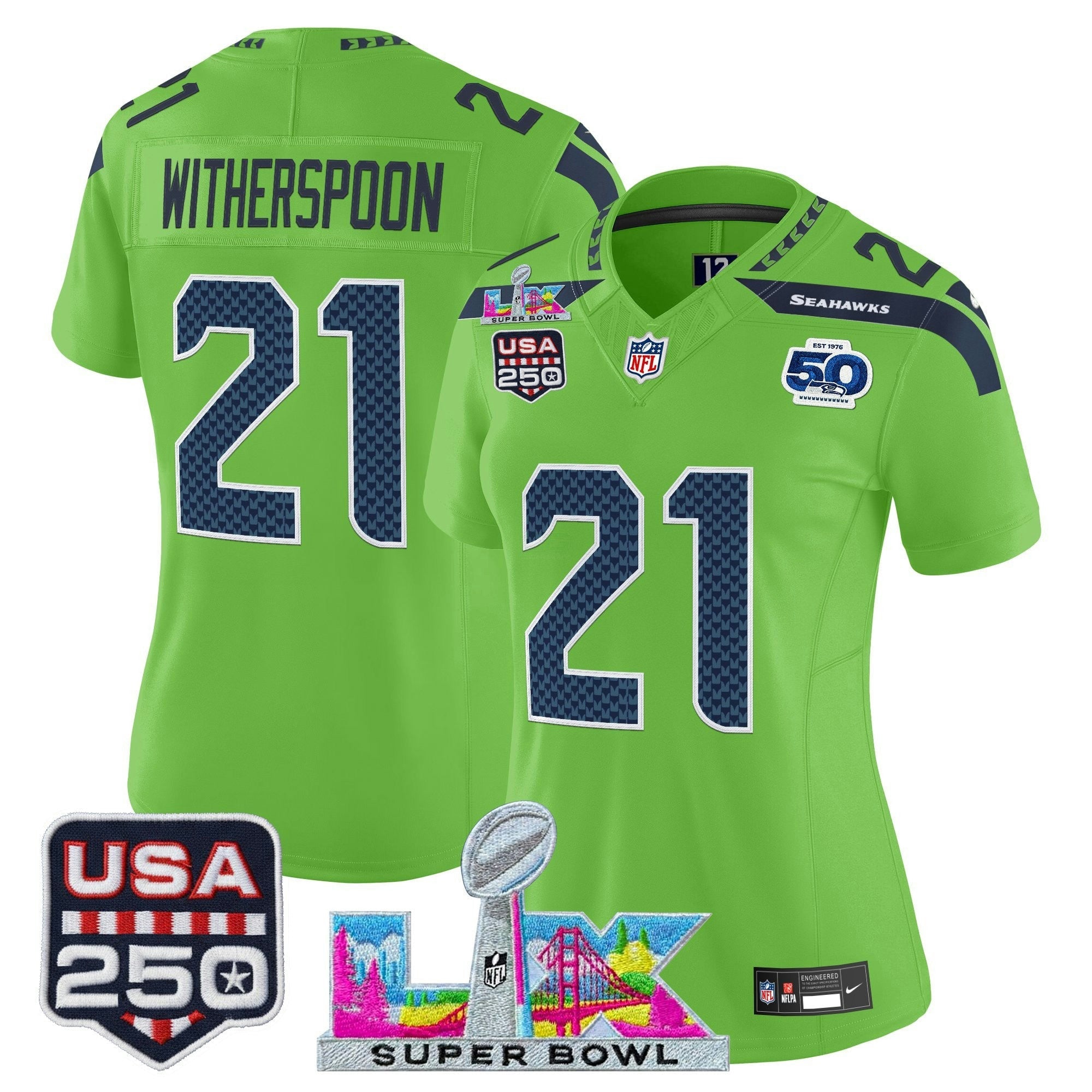 Camisa NFL Women’s Seattle “Super Bowl LX & United States 250th Anniversary Patch” Vapor Limited Jersey