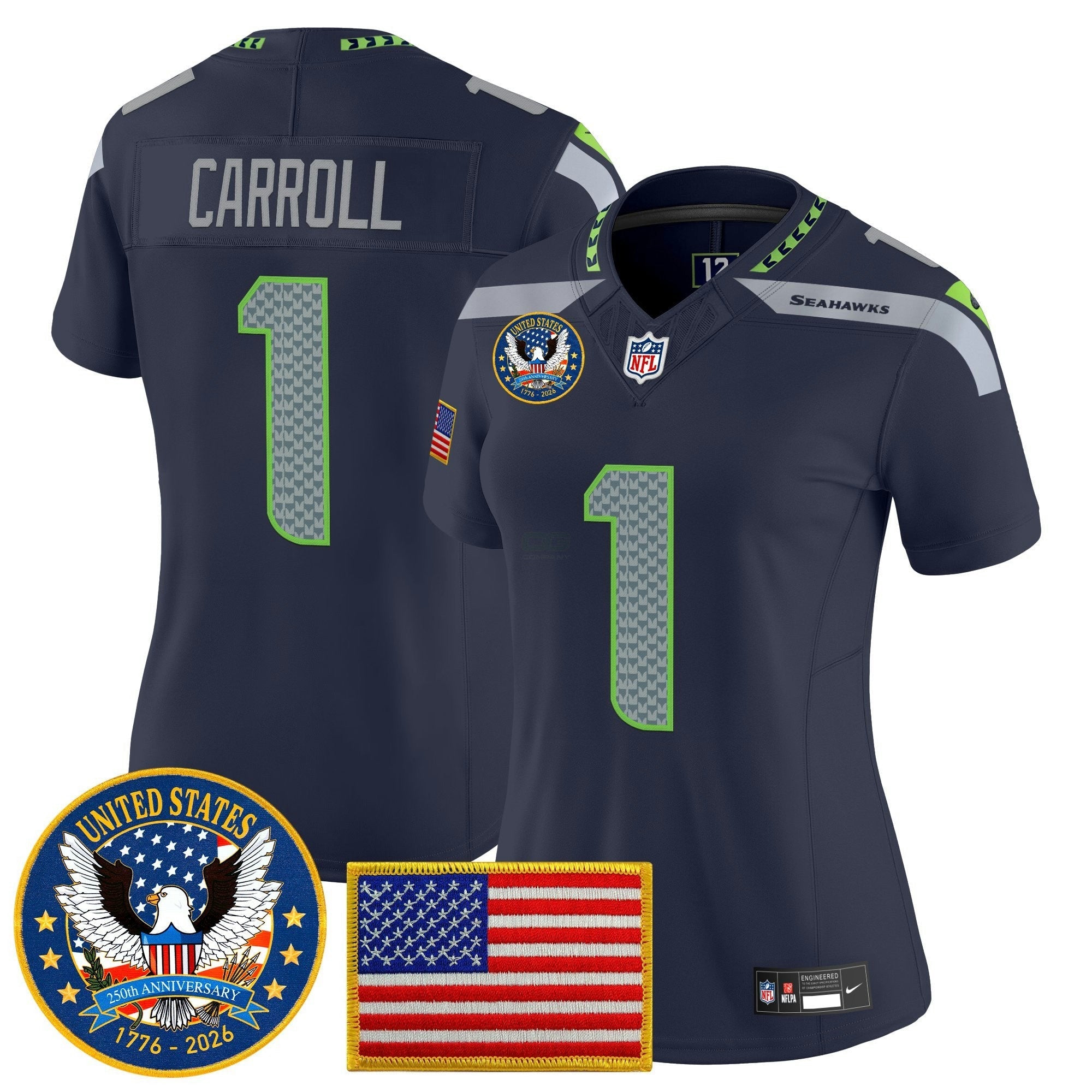 Camisa NFL Women’s Seattle “United States 250th Anniversary Patch” Vapor Limited Jersey