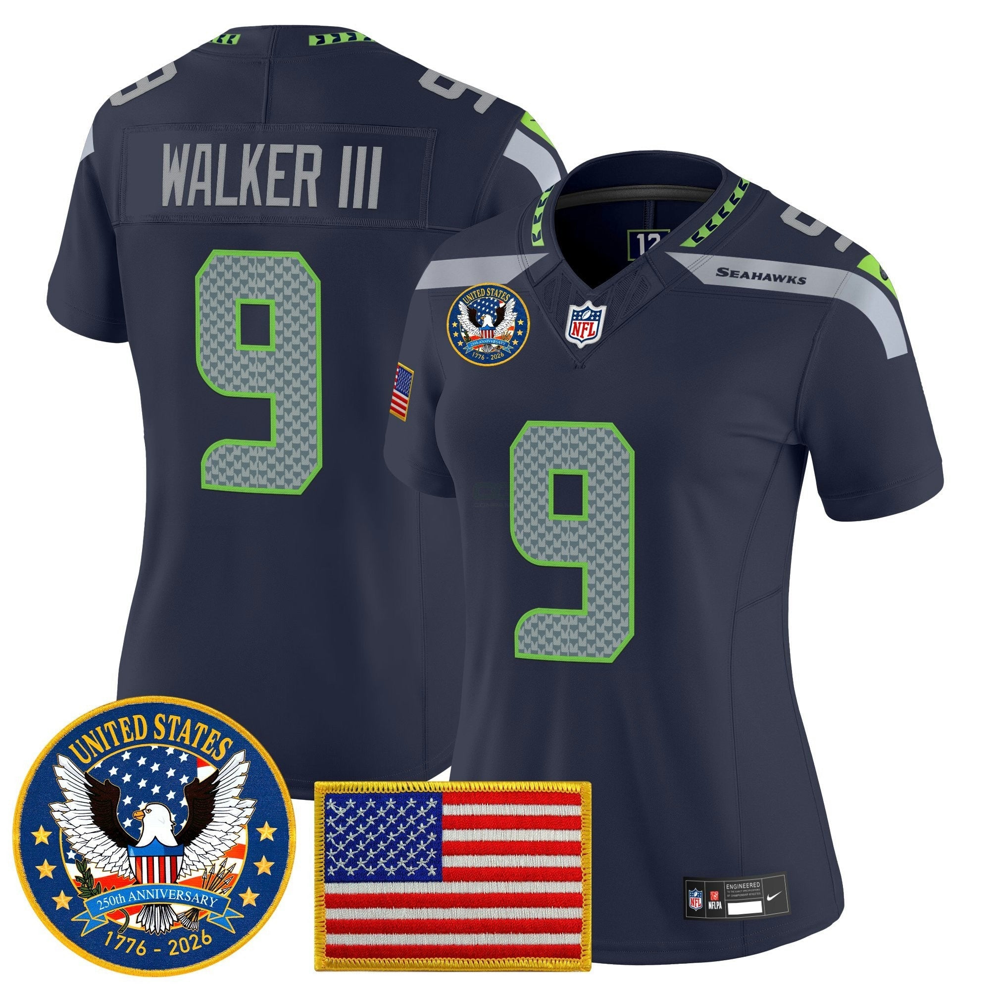 Camisa NFL Women’s Seattle “United States 250th Anniversary Patch” Vapor Limited Jersey