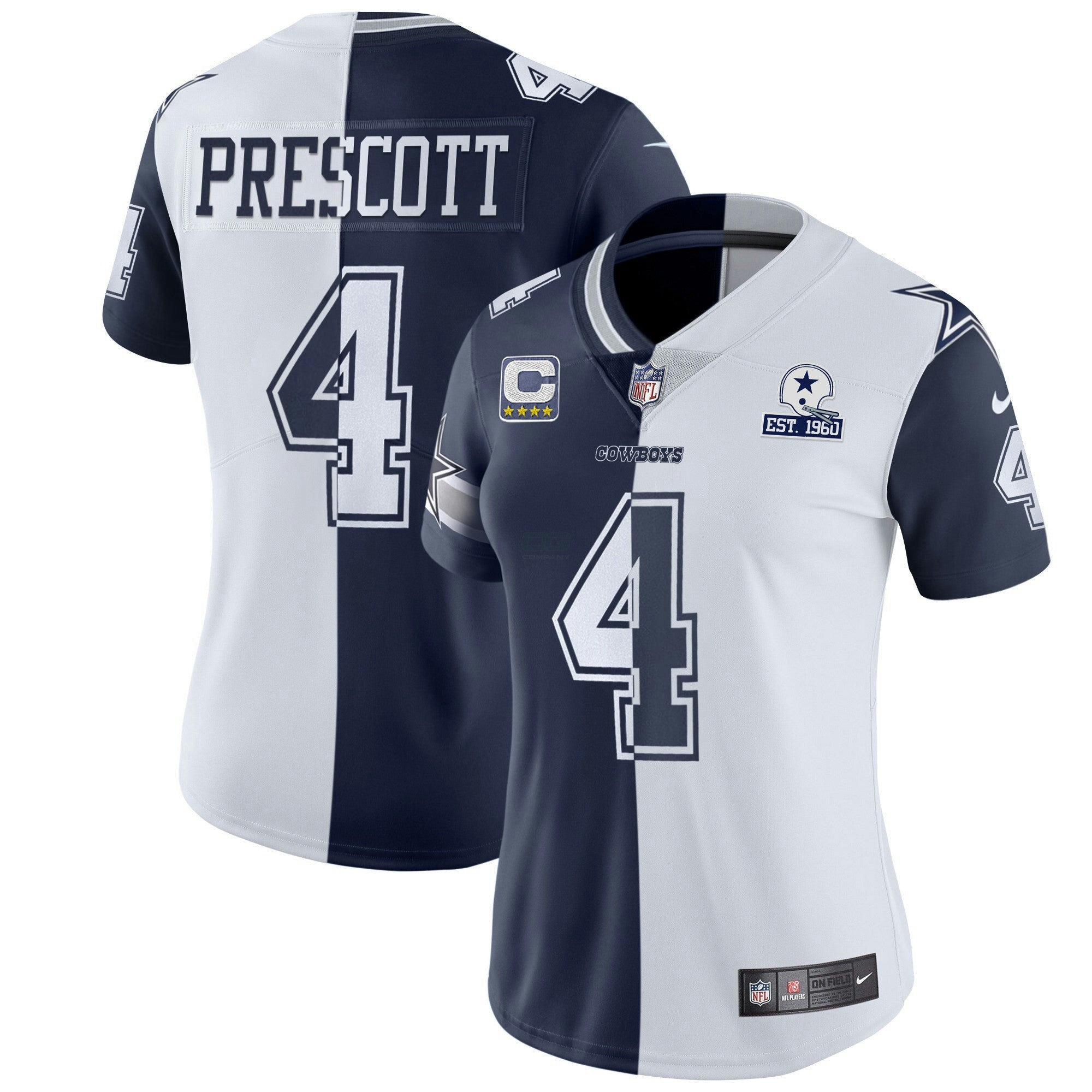 Camisa NFL Women’s Split Branca Azul Marinho Est 1960 Patch - Split