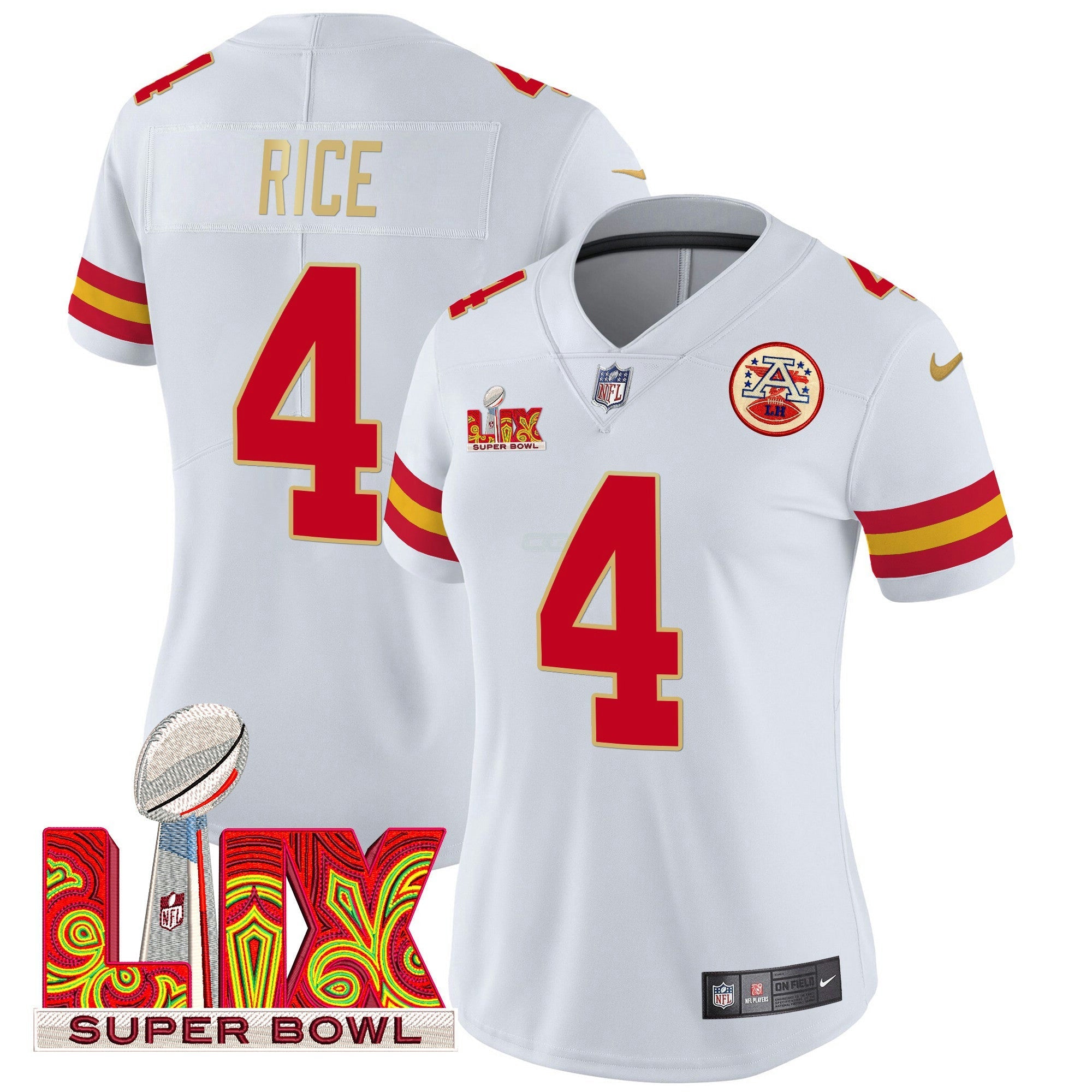 Camisa NFL Women’s Super Bowl LIX Patch Dourada Trim Vapor Limited Jersey