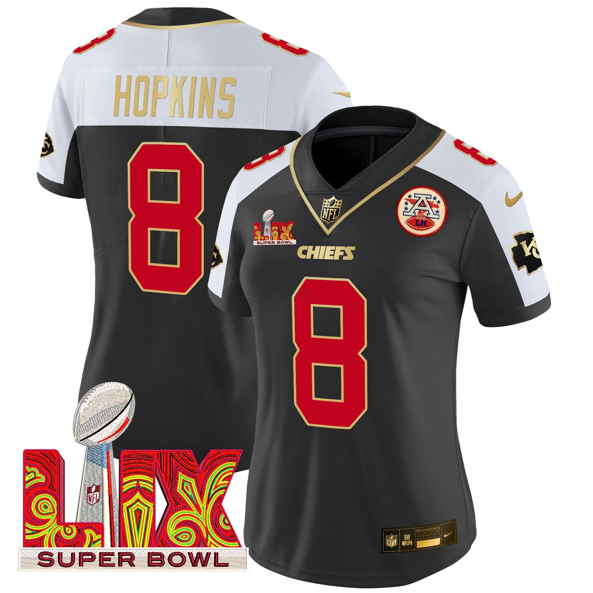 Camisa NFL Women’s Super Bowl LIX Patch Dourada Trim Vapor Limited Jersey