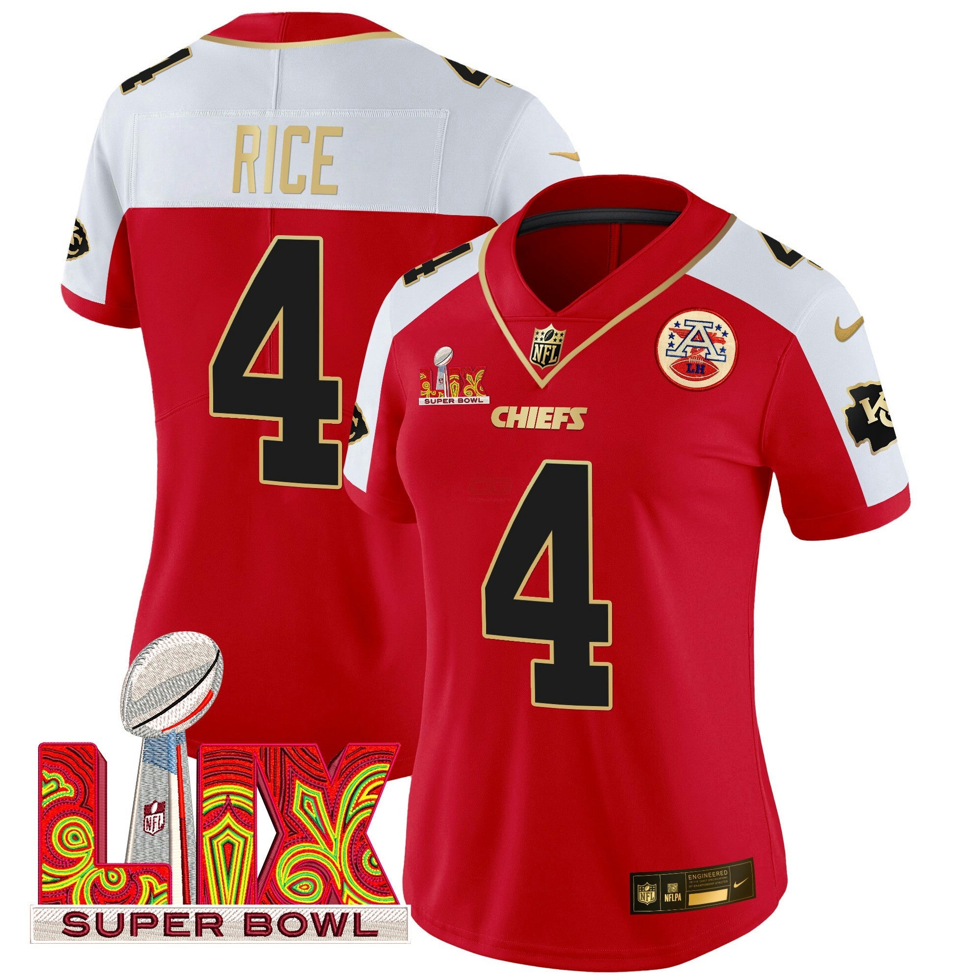 Camisa NFL Women’s Super Bowl LIX Patch Dourada Trim Vapor Limited Jersey
